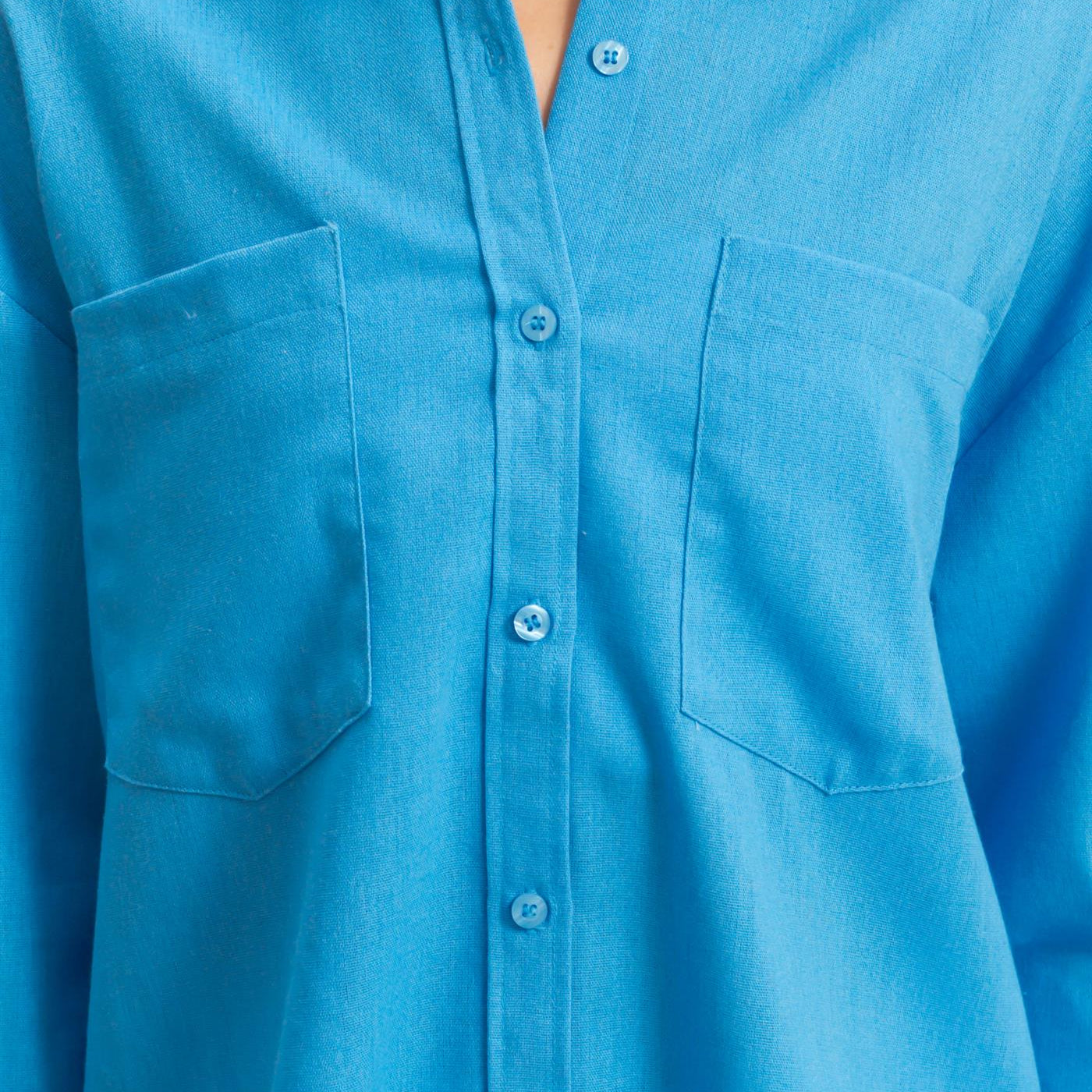 Wholesale Sand Washed Relaxed Long Sleeve Shirt Clothing Tops DZ24C609 BLUE DOUBLE ZERO
