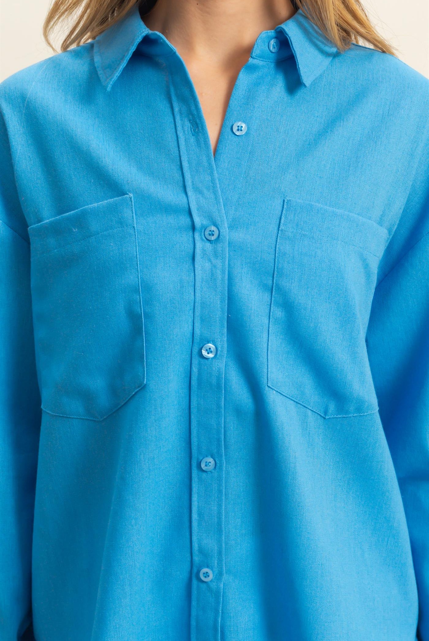 Wholesale Sand Washed Relaxed Long Sleeve Shirt Clothing Tops DZ24C609 BLUE DOUBLE ZERO