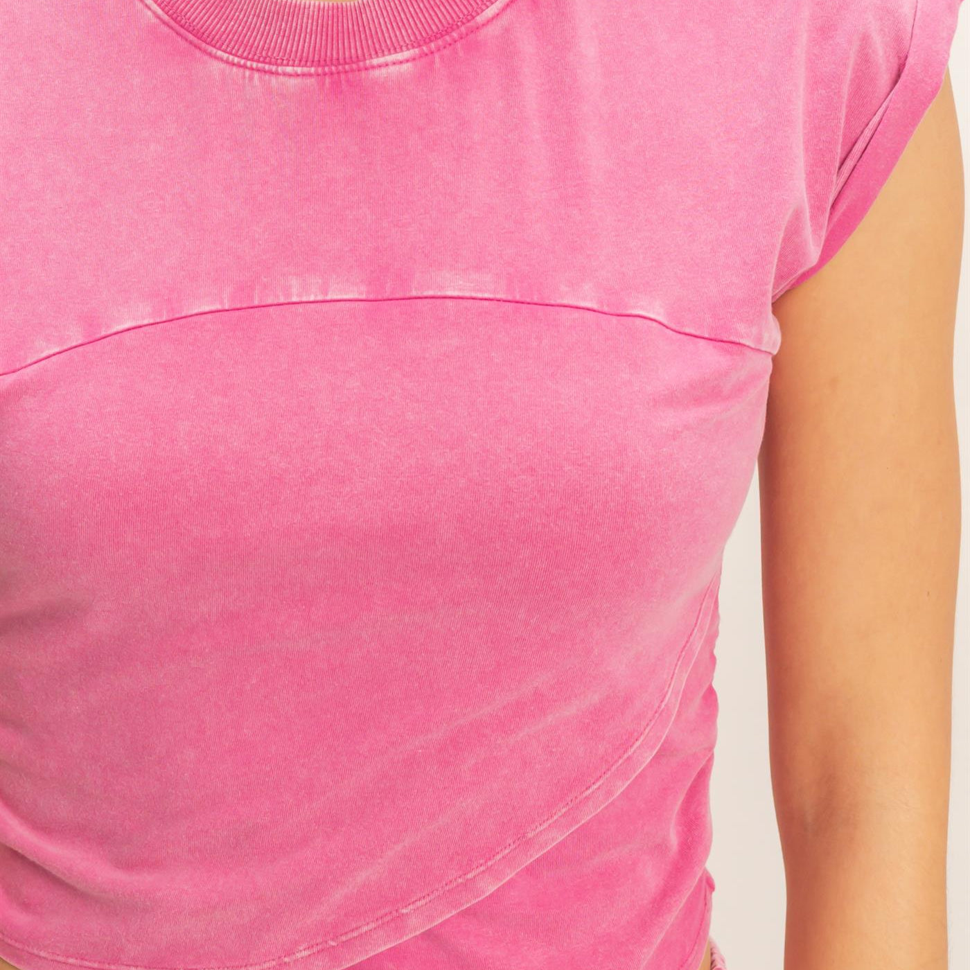 Wholesale Rolled Sleeve Wrap-Front Crop Top And Jogger Set Clothing DZ26A172-SET FUCHSIA DOUBLE ZERO