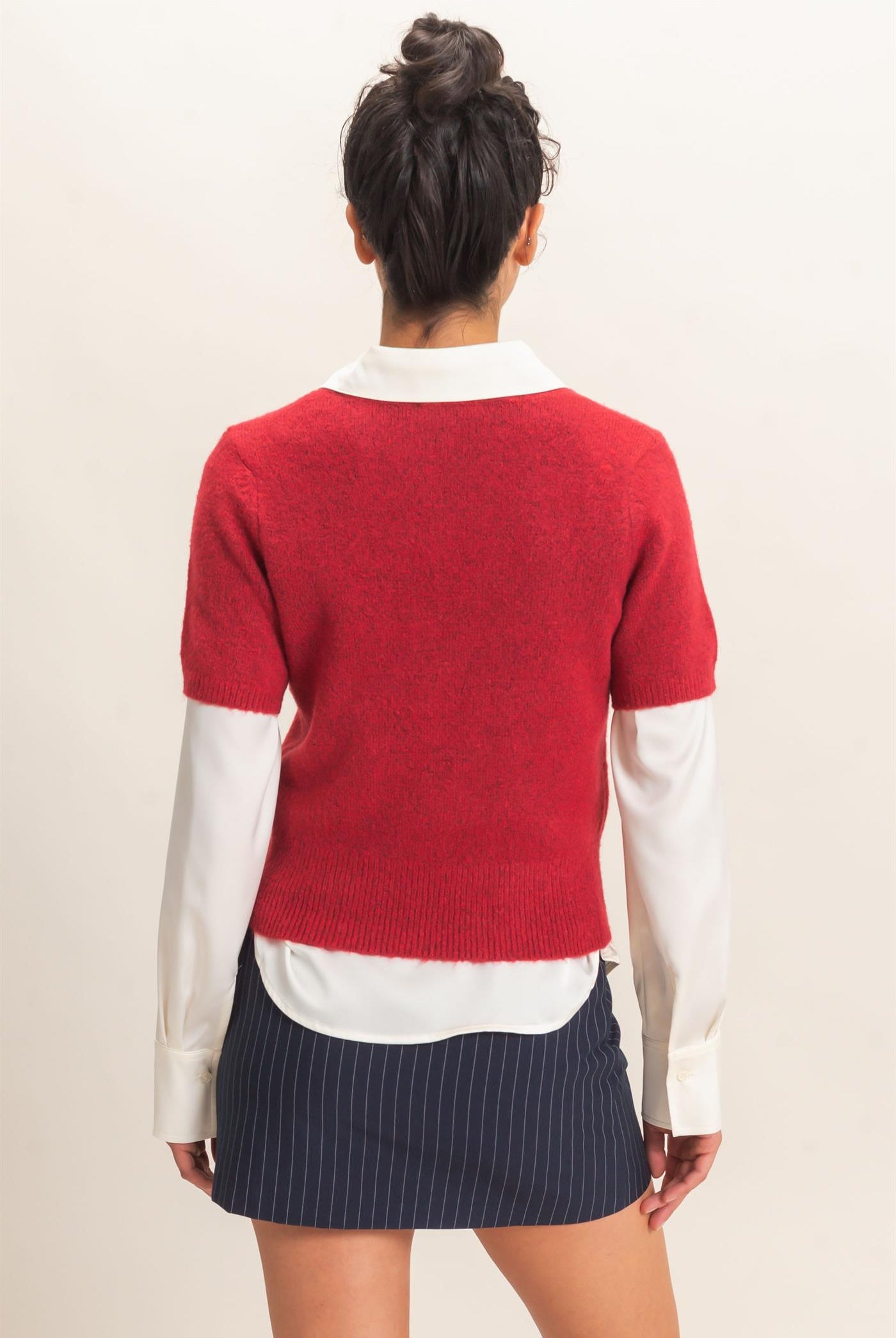 Wholesale Crew Neck Short Sleeve Knit Top Clothing Tops DZ26E944 DARK RED DOUBLE ZERO
