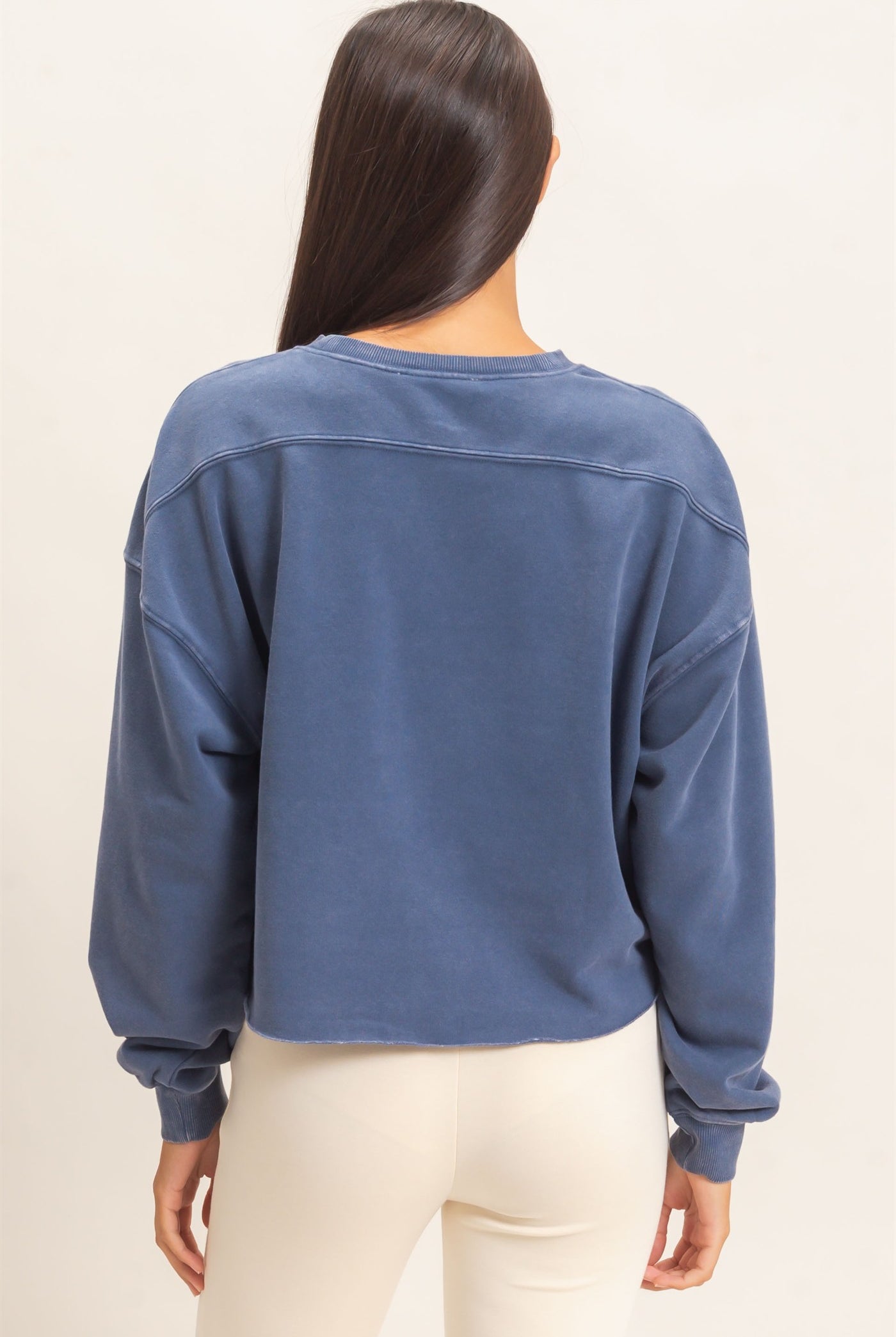 Wholesale Mineral Wash Raw Hem Cropped Sweatshirt Sweatshirts DZ26C968 NAVY DOUBLE ZERO
