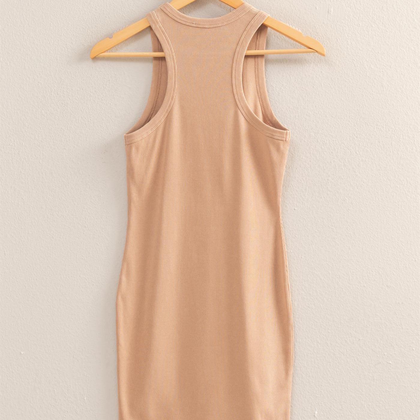 Wholesale Acid Washed Ribbed Mini Dress Dresses DZ25E297 DARK TAUPE DOUBLE ZERO