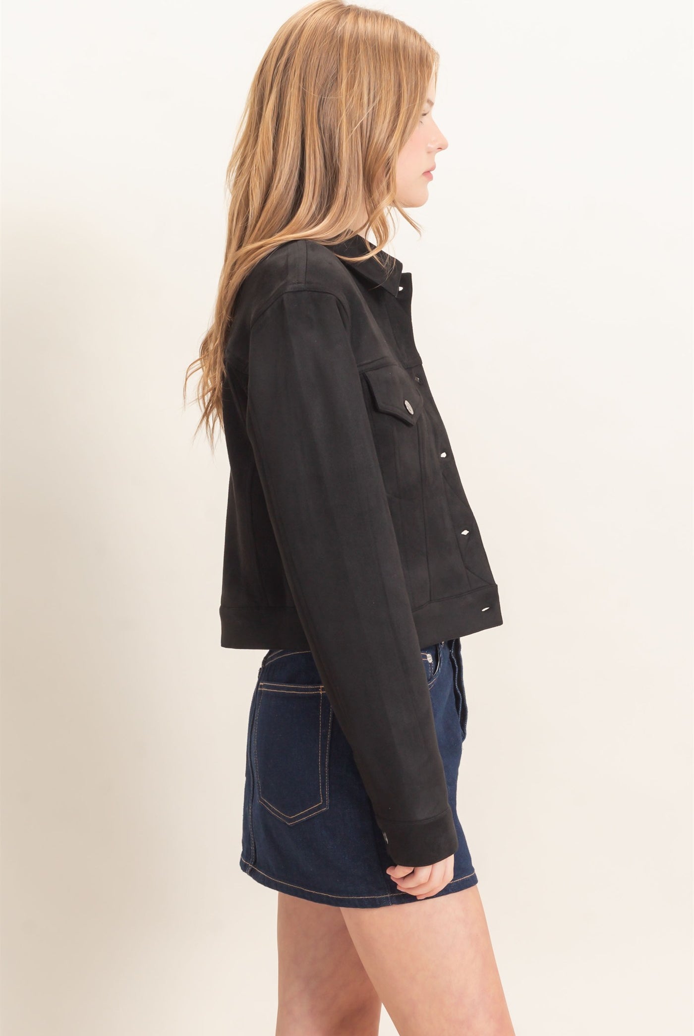 Wholesale Button-Up Suede Jacket Coats & Jackets HF26C772 BLACK HYFVE