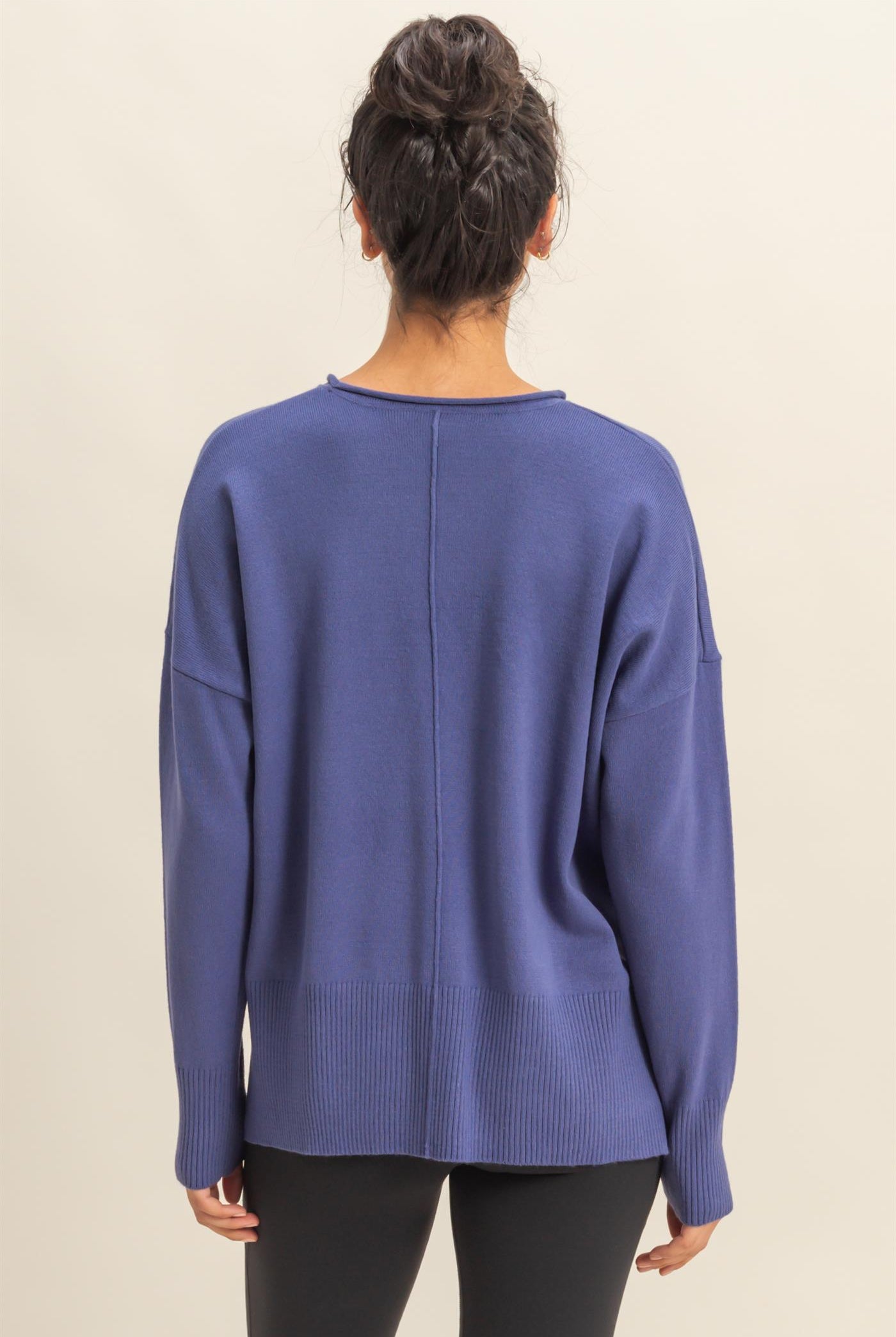 Wholesale Not A Player Roll Neck Drop Shoulder Sweater Sweaters DZ25C938 DUSTY INDIGO DOUBLE ZERO