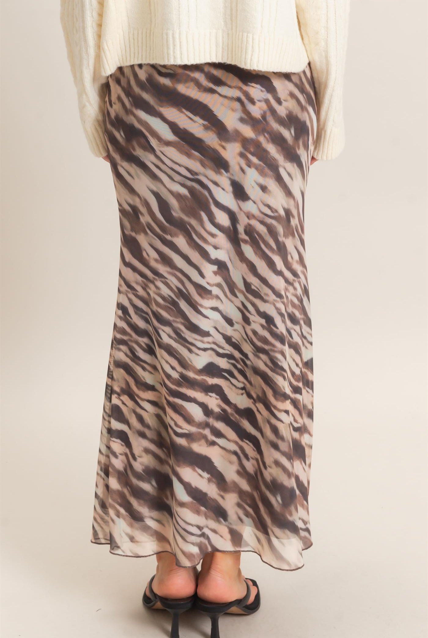 Wholesale Printed Mesh Maxi Skirt Skirts HF26F214 TAUPE/ANIMAL HYFVE