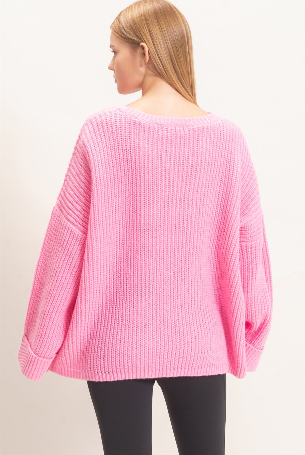 Wholesale Ribbed Knit Patch Pocket Sweater Sweaters HF26F177 PINK HYFVE