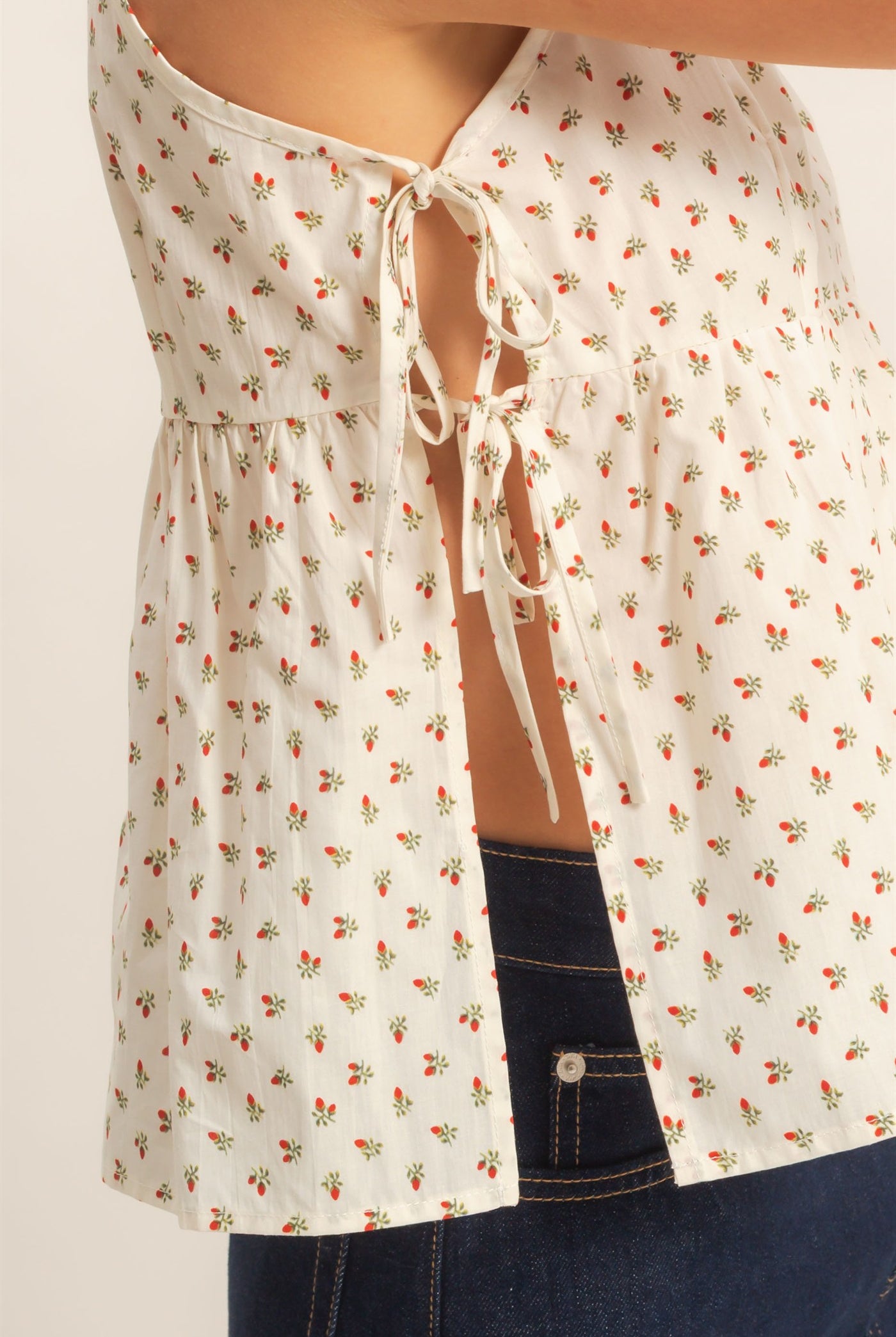 Wholesale Strawberry Print Tie-Side Cami Top Clothing Tops HF26C172 RED HYFVE