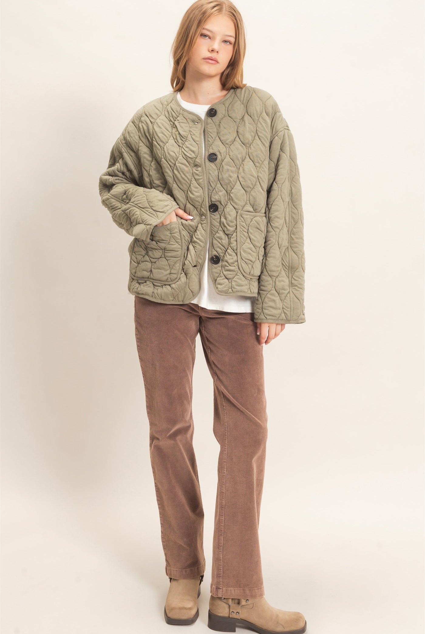 Wholesale Diamond Quilted Jacket Coats & Jackets HF26E370 OLIVE HYFVE