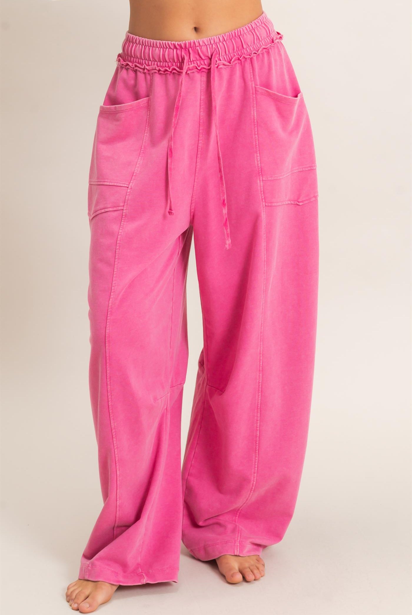 Wholesale Mineral Washed Barrel Sweatpants Pants DZ26F246 FUCHSIA DOUBLE ZERO