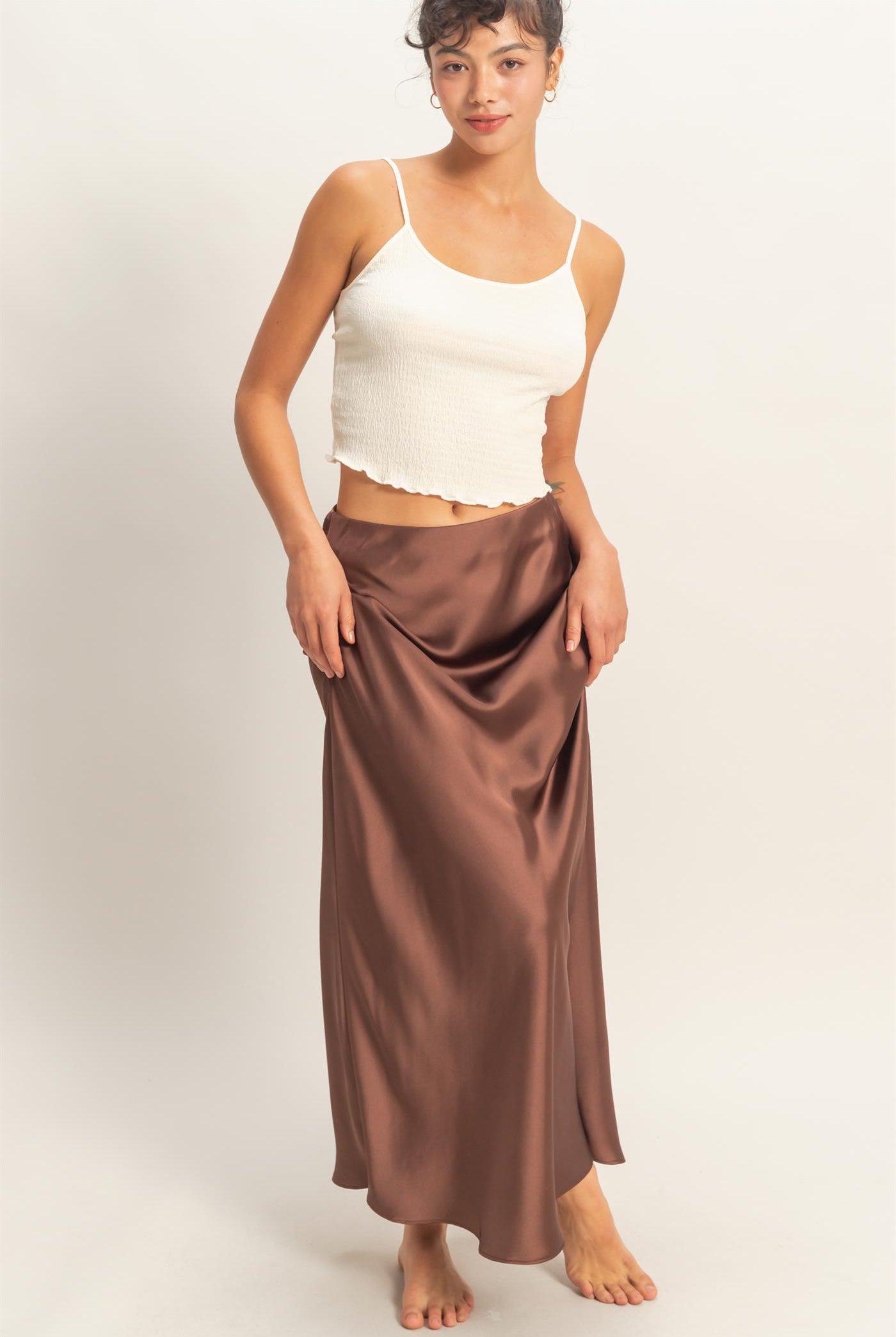 Wholesale Satin Maxi Skirt Skirts DZ26E274 CHOCOLATE DOUBLE ZERO