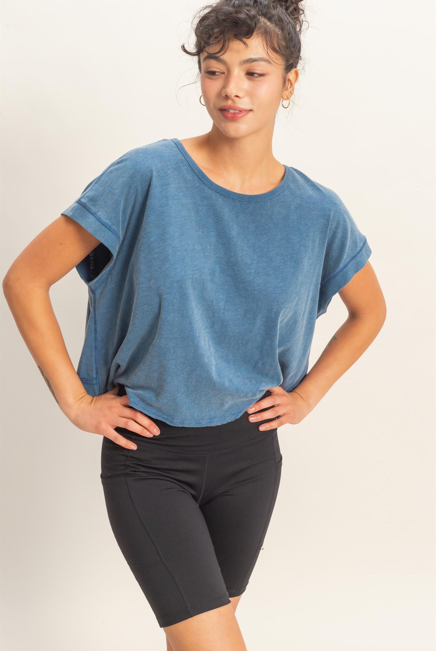 Wholesale Acid Wahsed Cross Detail Open Back Top Clothing Tops DZ26A225 NAVY DOUBLE ZERO