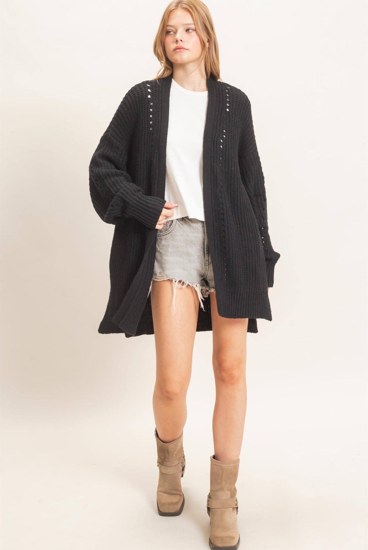 Wholesale Open-Front Cardigan Cardigans HF26C410 BLACK HYFVE