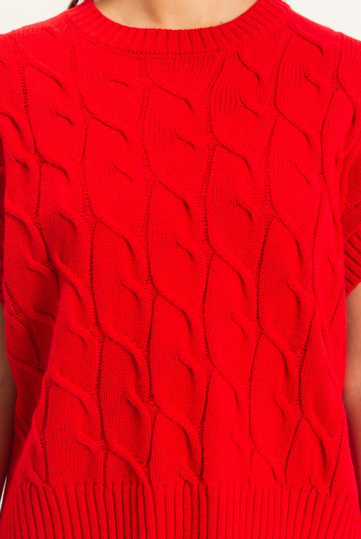 Wholesale Cable Knit Cap Sleeve Sweater Sweaters DZ26C974 RED DOUBLE ZERO