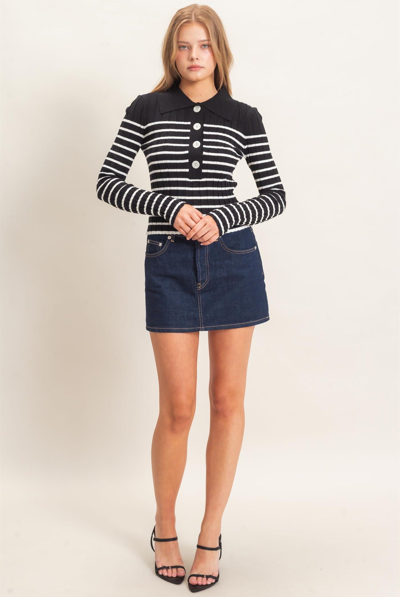 Wholesale Ribbed Collared Sweater Sweaters HF26E534 BLACK HYFVE