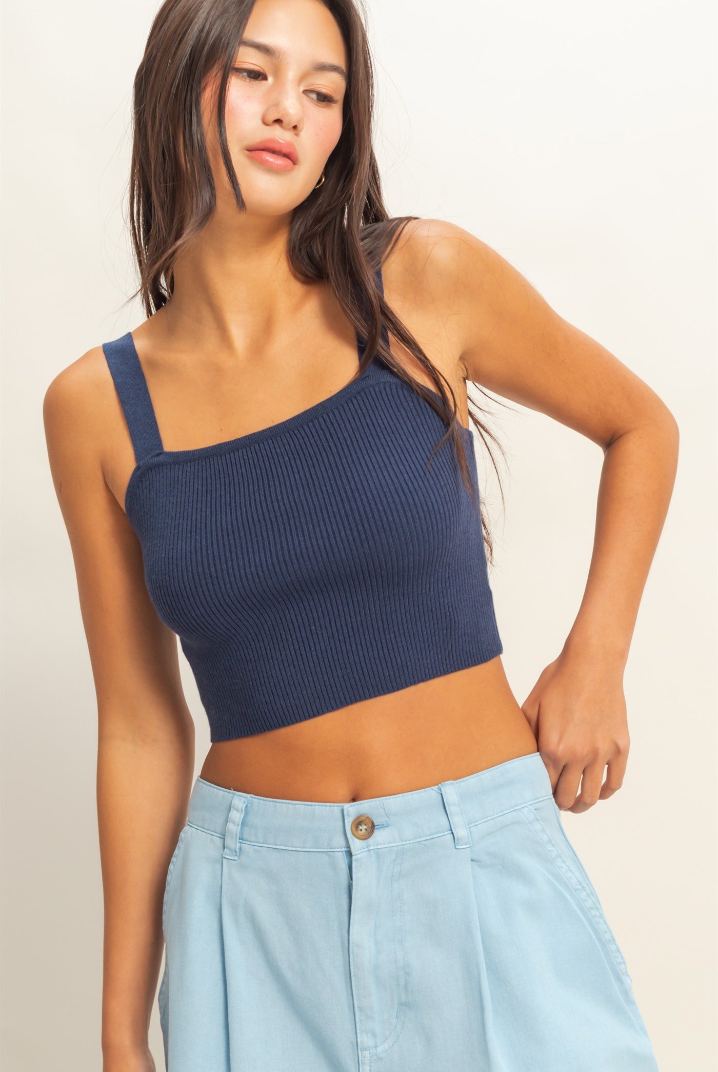 Wholesale Ribbed Cropped Tank Top Clothing Tops DZ23A825 DARK NIGHT DOUBLE ZERO