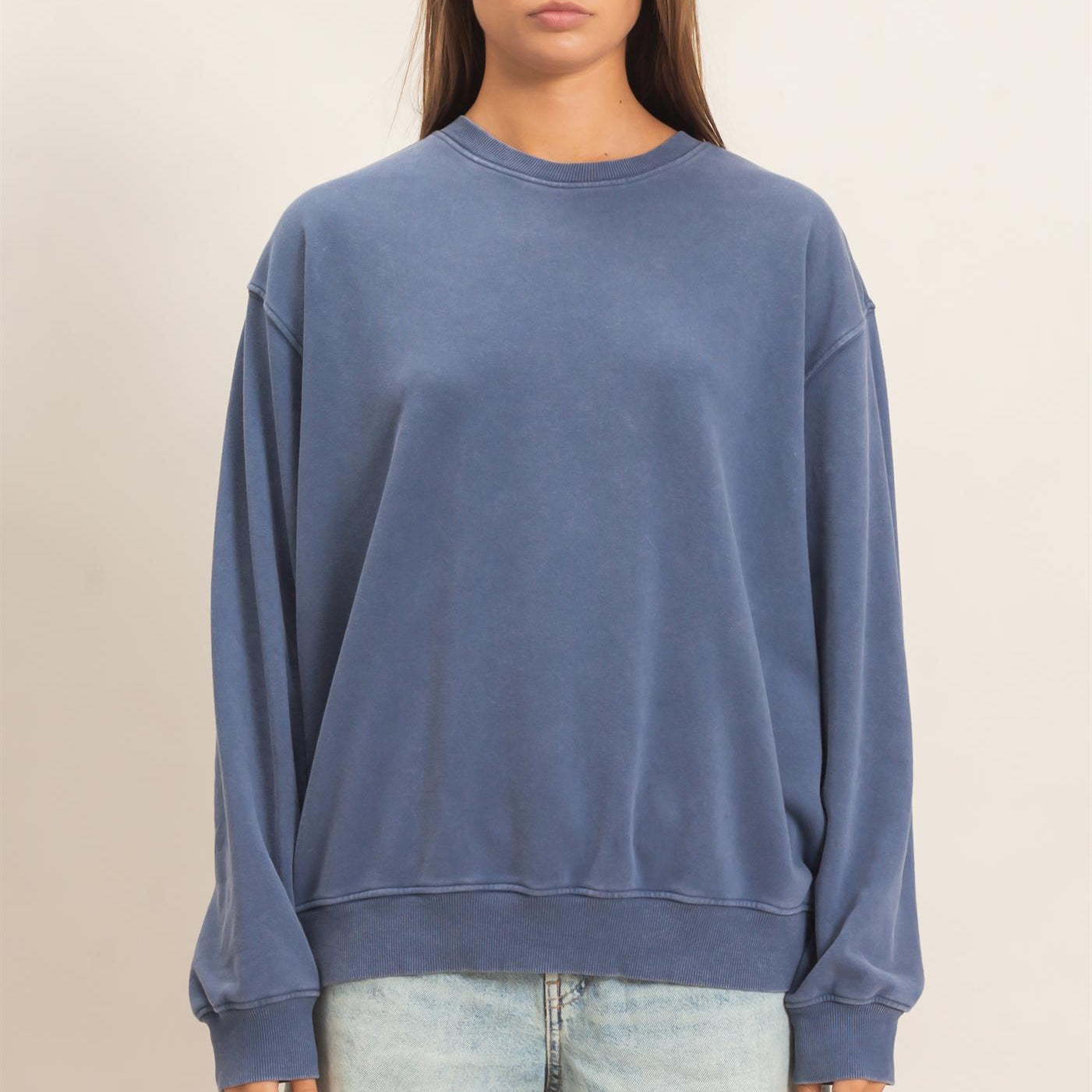 Wholesale Mineral Wash Crew Neck Sweatshirt Sweatshirts DZ26E990 NAVY DOUBLE ZERO