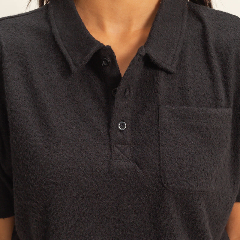 Wholesale Collared Short Sleeve Crop Top Clothing Tops DZ22A477 BLACK DOUBLE ZERO