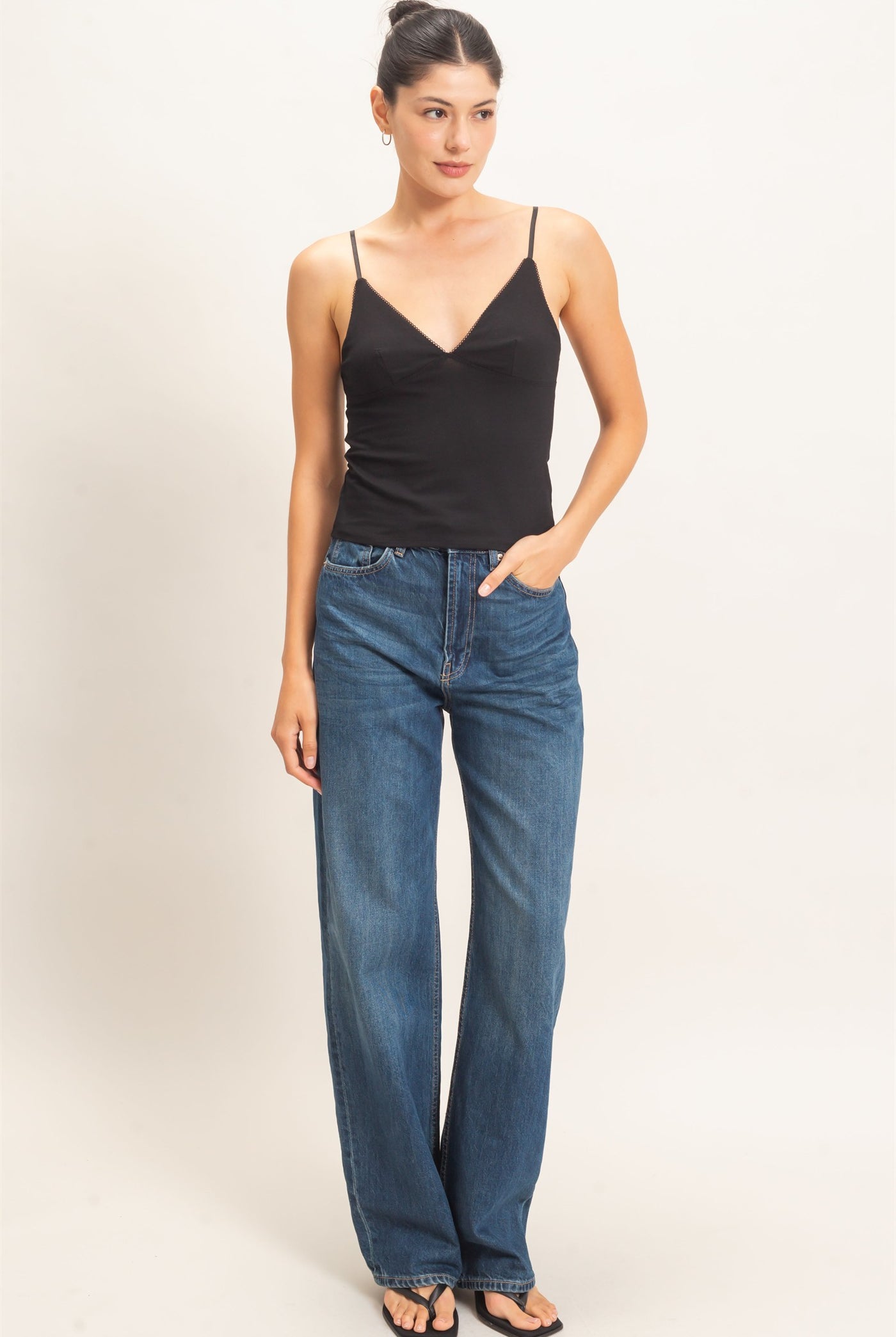 Wholesale Spaghetti Strap Bralette Top Camisoles HF26E621 BLACK HYFVE
