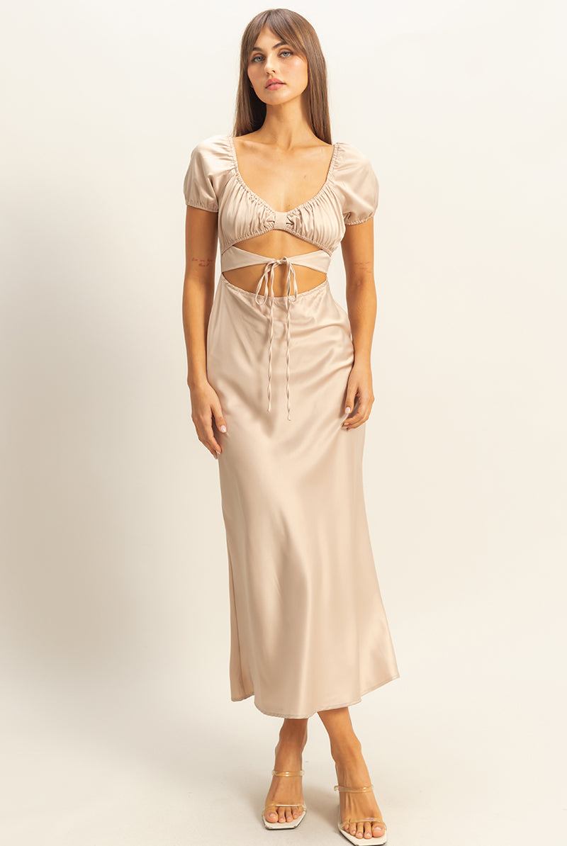 Wholesale Front Tie Maxi Dress Dresses FS22E780 SAND HYFVE