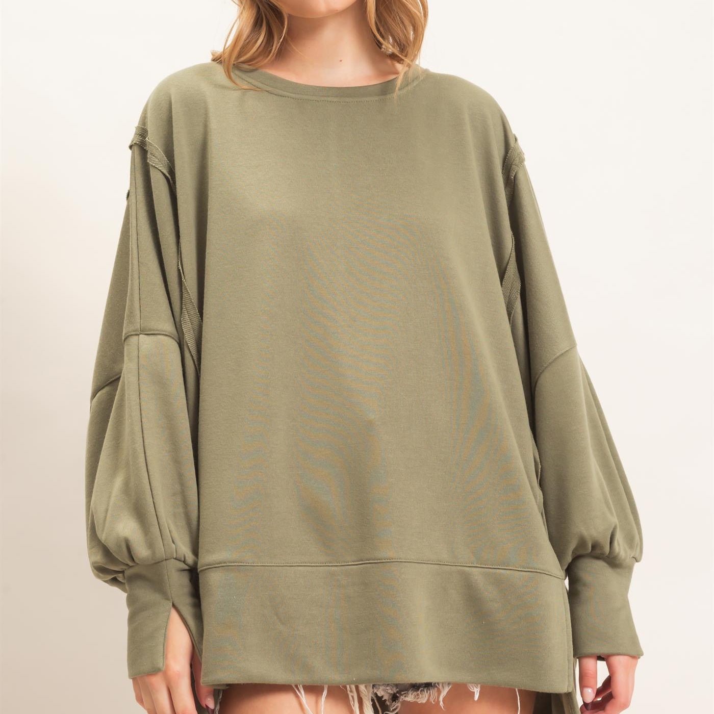 Wholesale Oversized Crew Neck Sweatshirt Sweatshirts HF26F132 OLIVE HYFVE