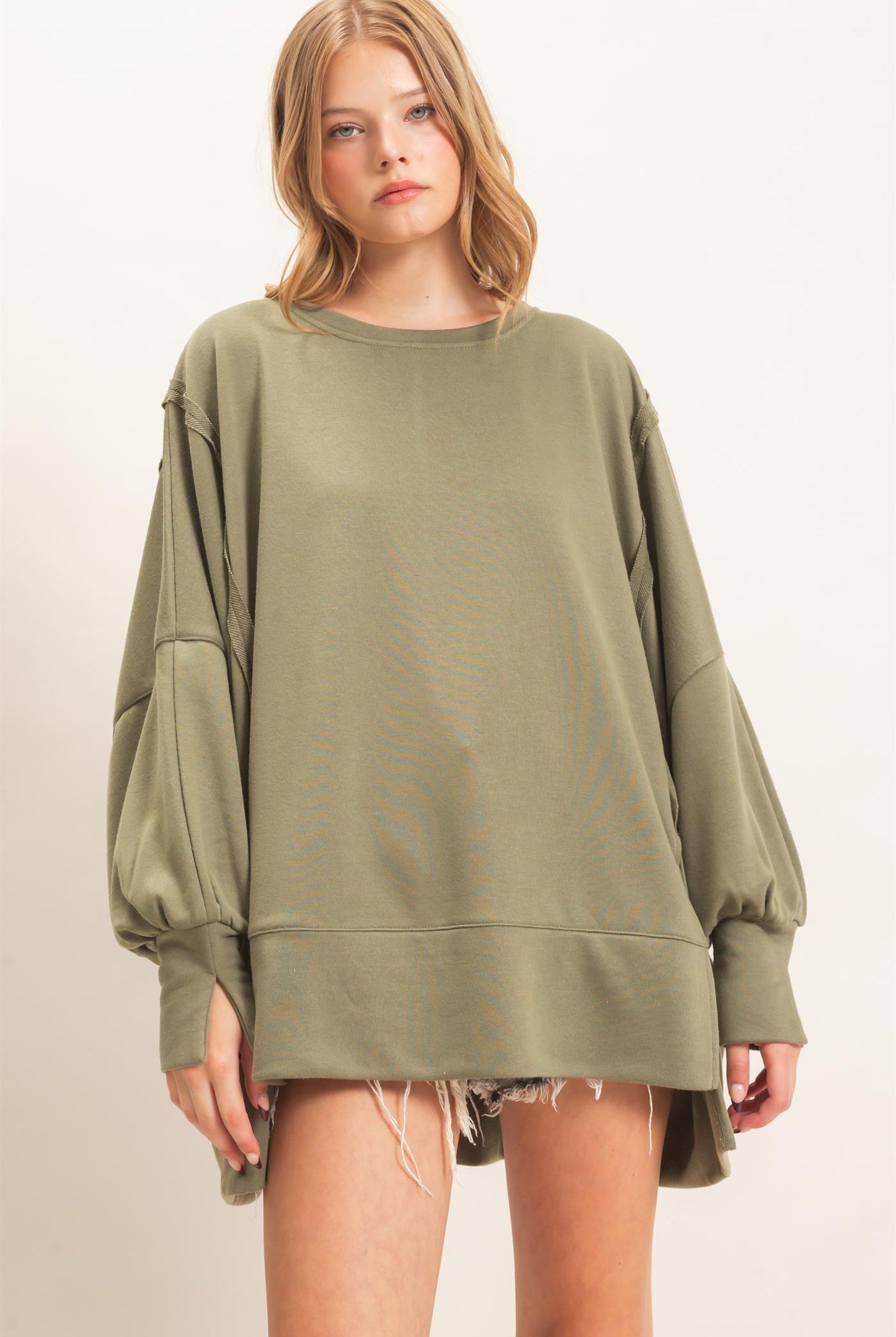 Wholesale Oversized Crew Neck Sweatshirt Sweatshirts HF26F132 OLIVE HYFVE