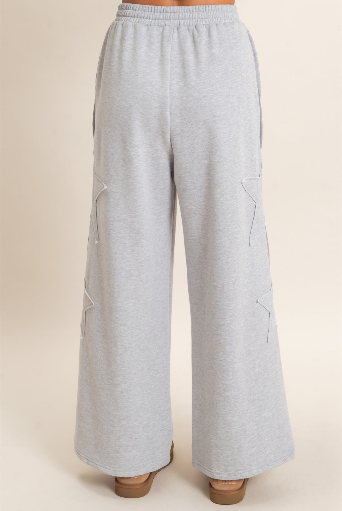 Wholesale French Terry Star Patch Sweatpants Pants DZ27A197 HEATHER GRAY DOUBLE ZERO