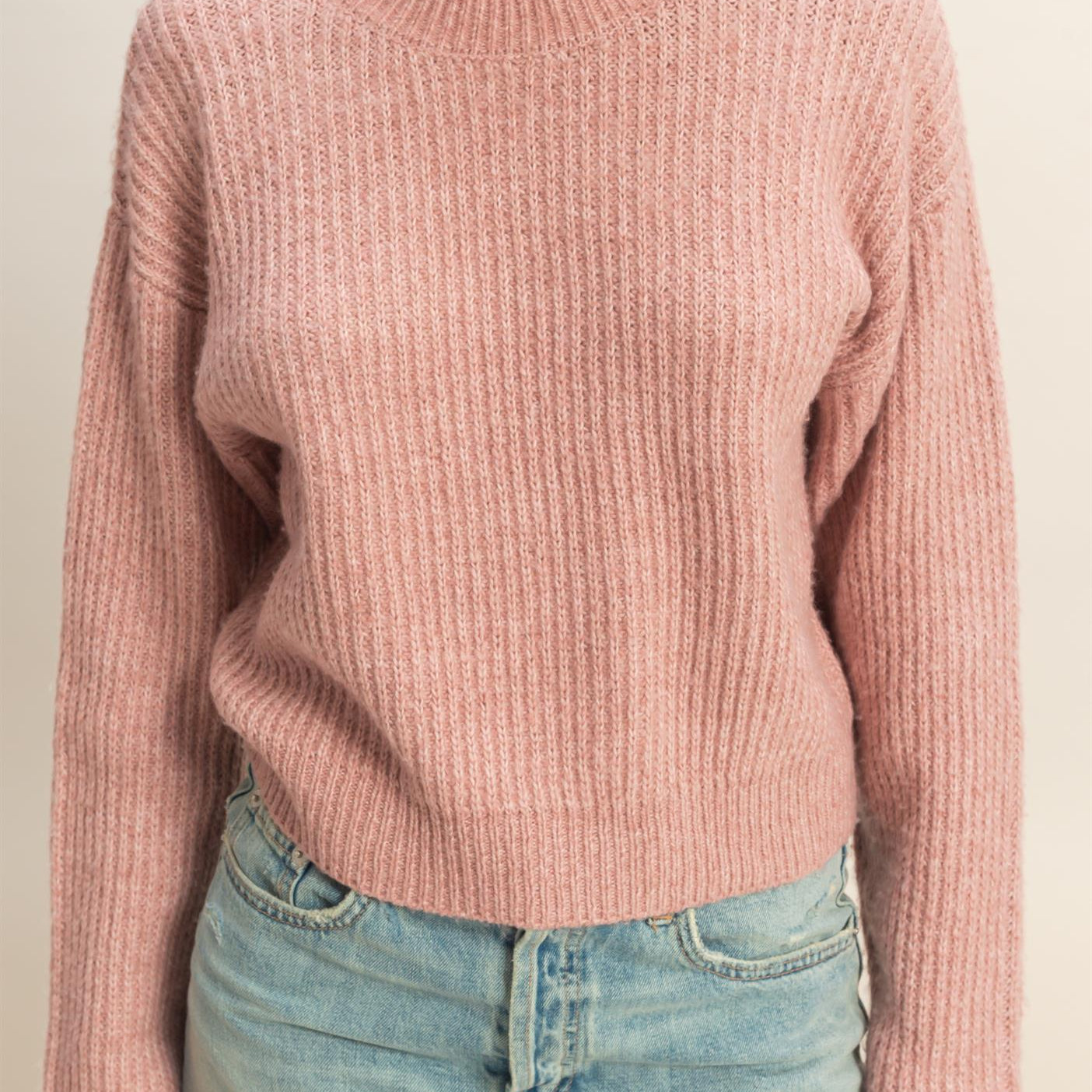 Wholesale Ribbed Crew Neck Sweater Sweaters DZ25F006 PINK FROST DOUBLE ZERO