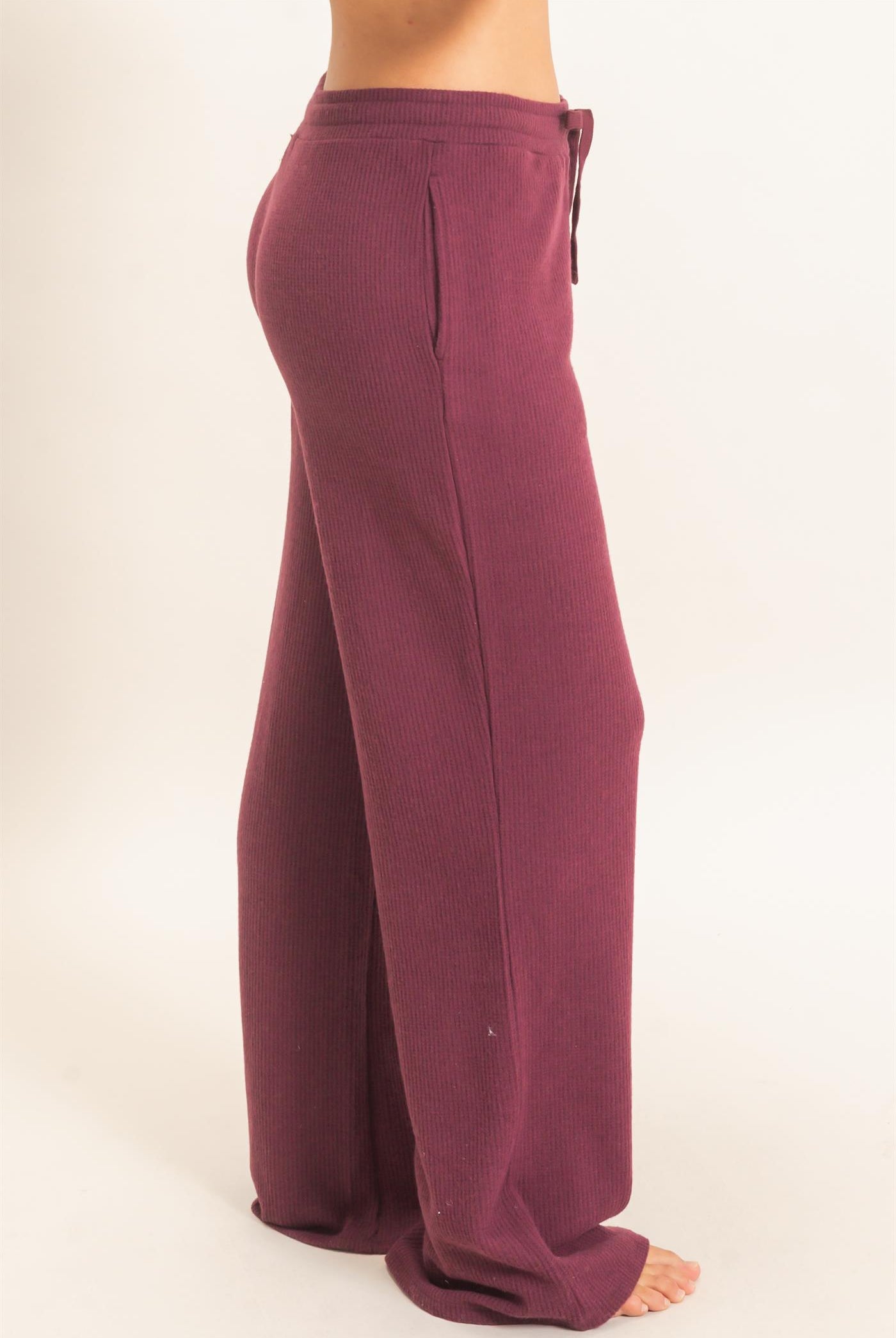Wholesale Brushed Waffle Drawstring Pants Pants DZ26F313 DARK CHERRY DOUBLE ZERO