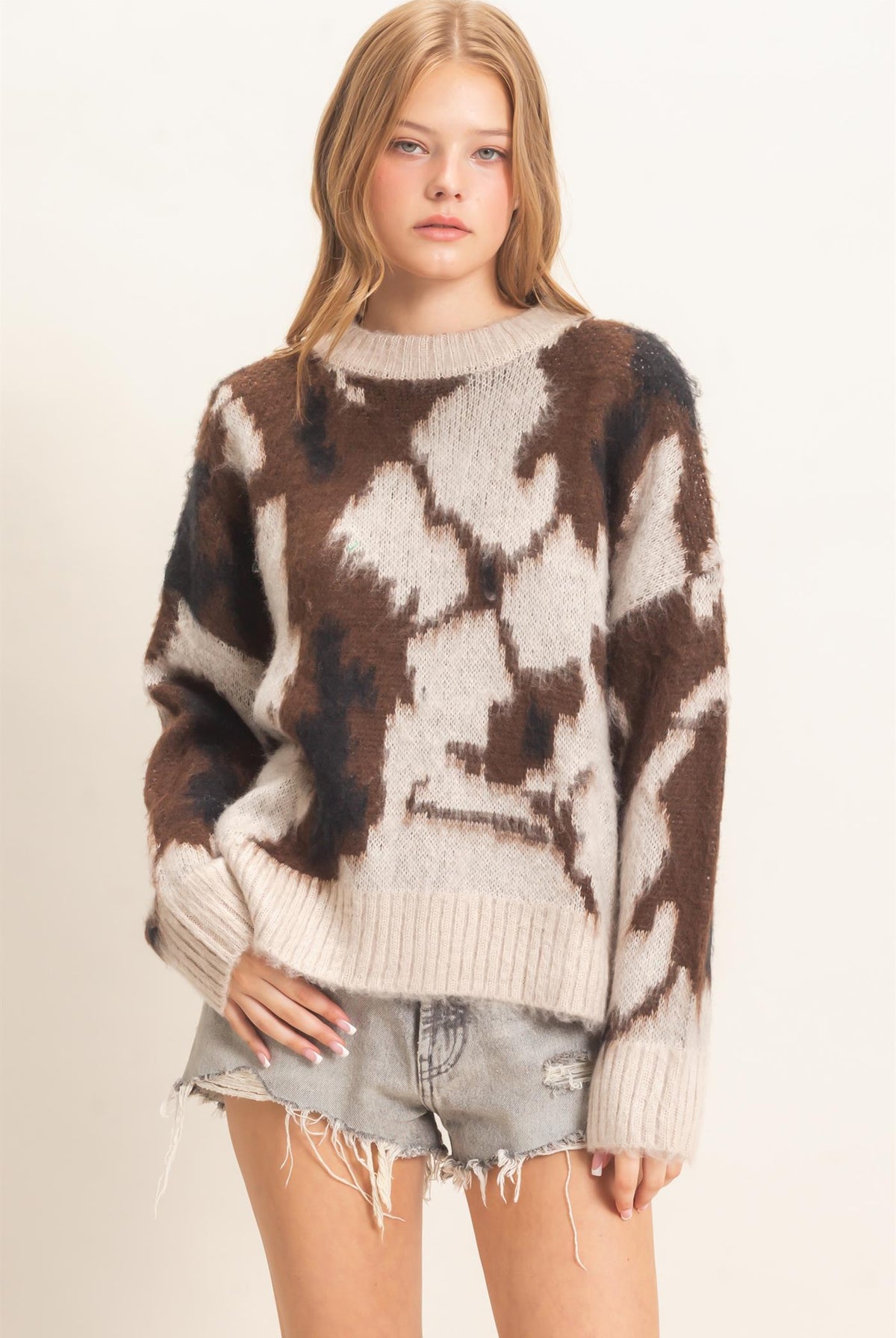 Wholesale Abstract Jacquard Mock Neck Sweater Sweaters HF26E663 SAND HYFVE