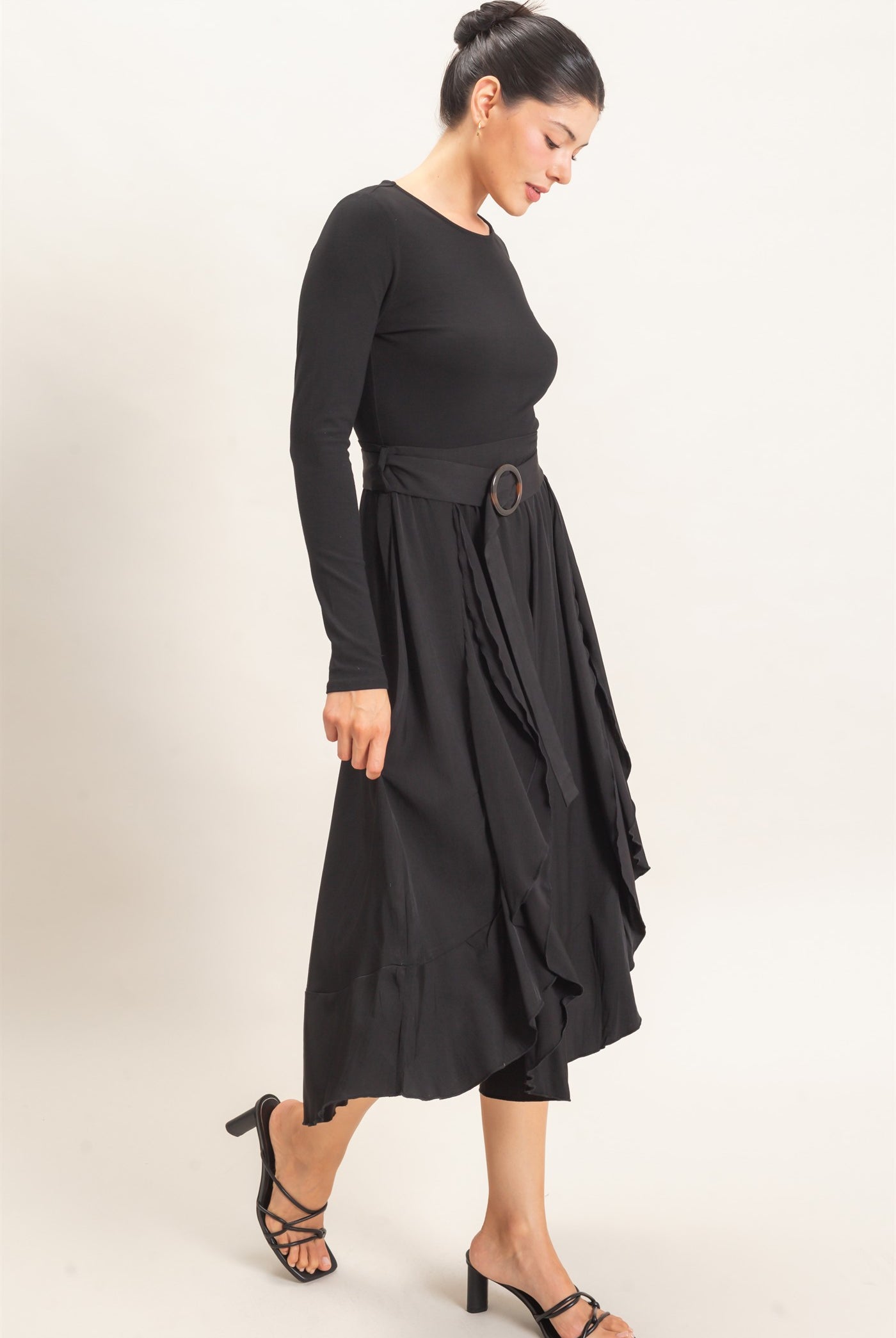 Wholesale Long Sleeve Flowy Dress Dresses HF26C997 BLACK HYFVE