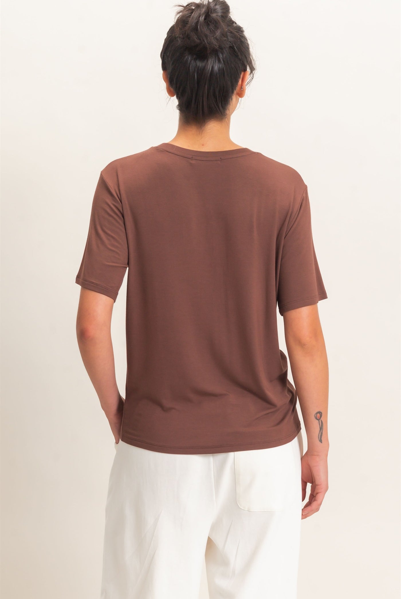 Wholesale Crew Neck Pocket Tee Clothing Tops DZ26E254 DARK BROWN DOUBLE ZERO