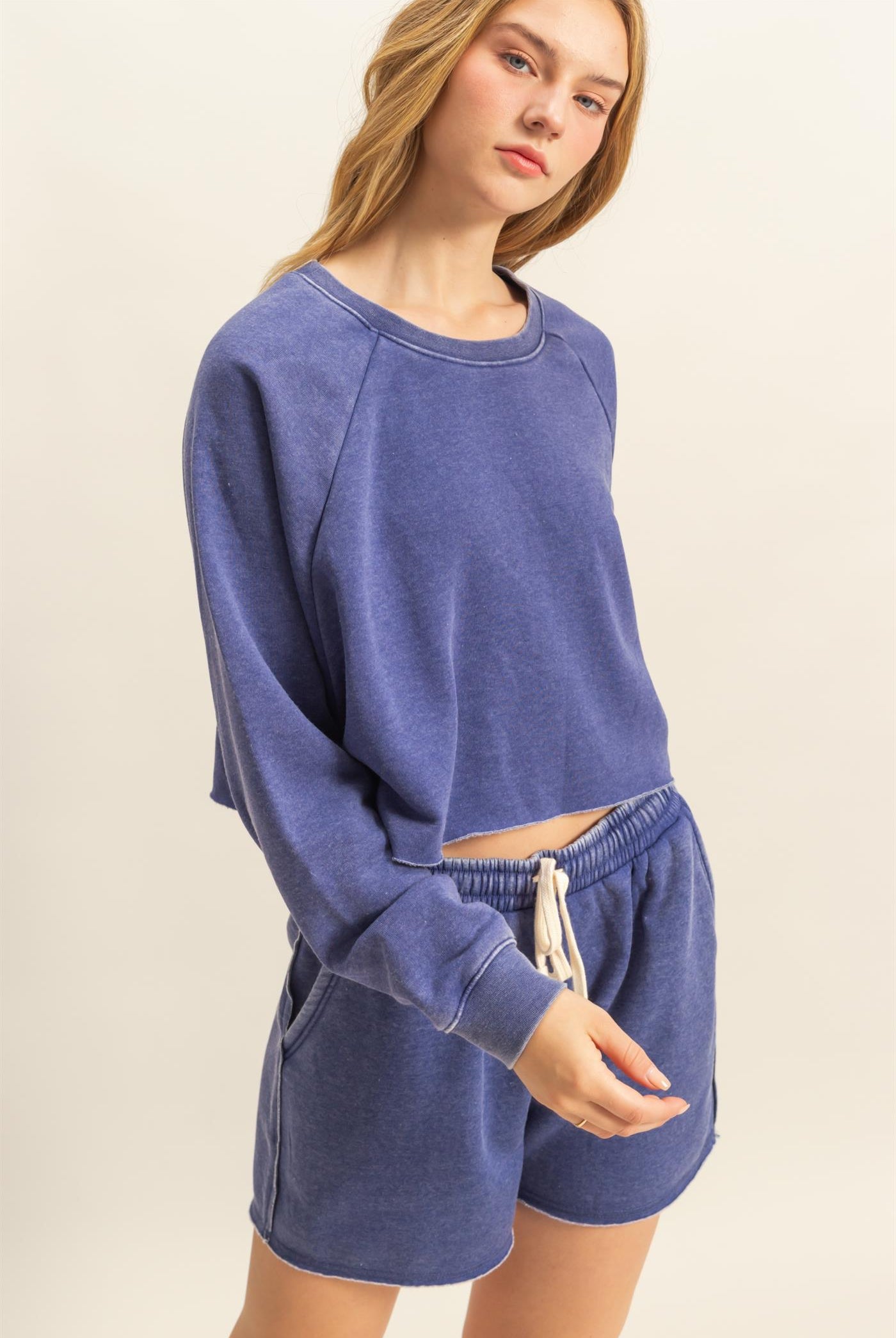 Wholesale Laid Back Crop Sweatshirt Sweatshirts DZ25C445 DUSTY INDIGO DOUBLE ZERO