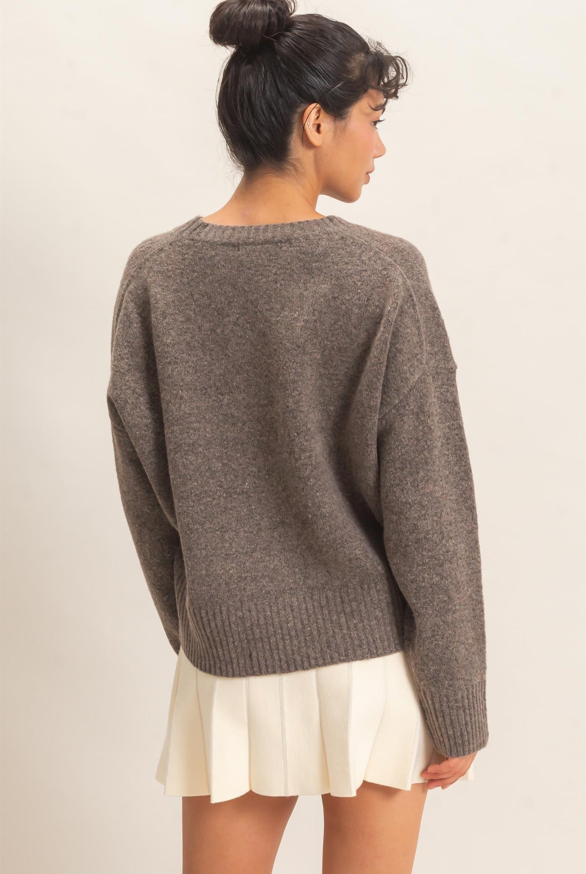 Wholesale Relaxed Fit Crew Neck Sweater Sweaters DZ26E956 ASH BROWN DOUBLE ZERO