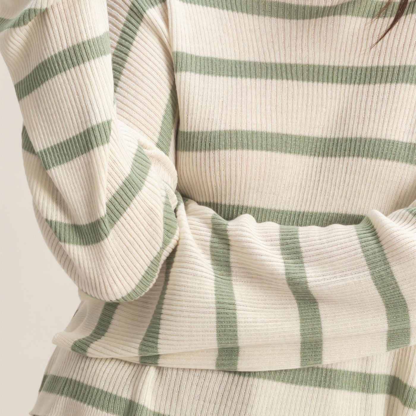Wholesale Lightweight Wide-Sleeve Striped Sweater Clothing Tops DZ26A329 SAGE GREEN DOUBLE ZERO