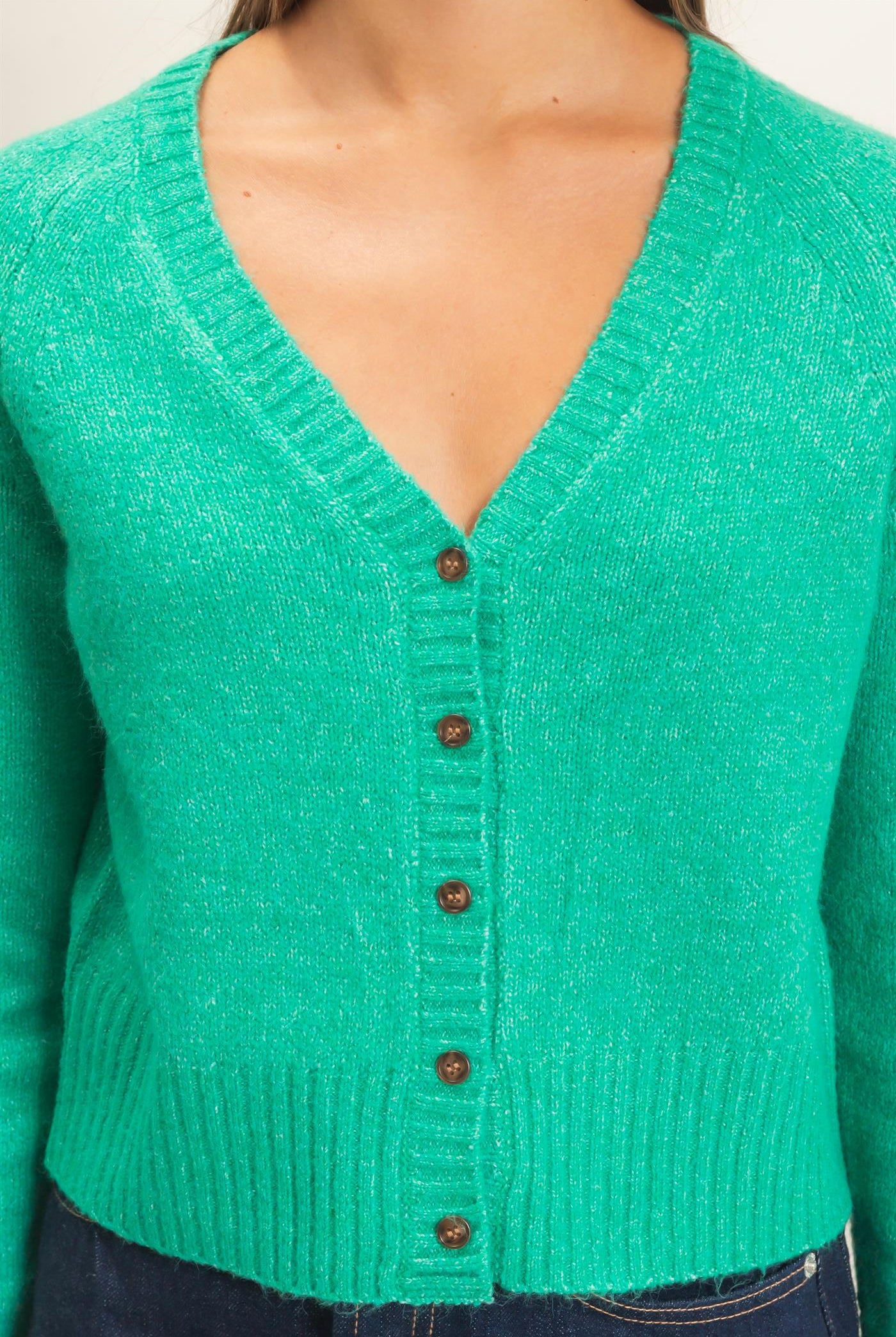Wholesale V-Neck Cardigan Cardigans DZ26E326 EMERALD DOUBLE ZERO