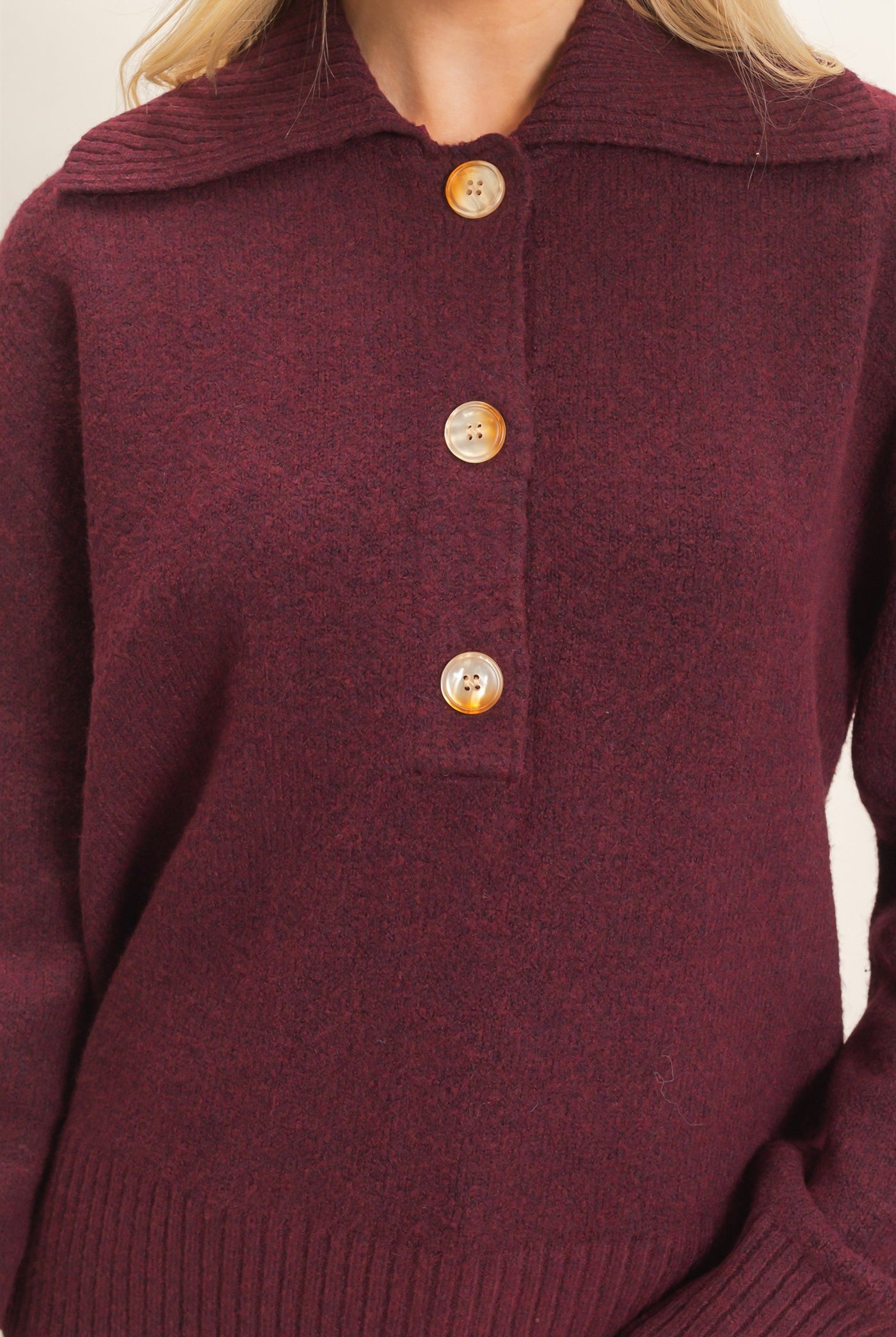 Wholesale Button-Up Collared Sweater Sweaters HF26E752 BURGUNDY HYFVE