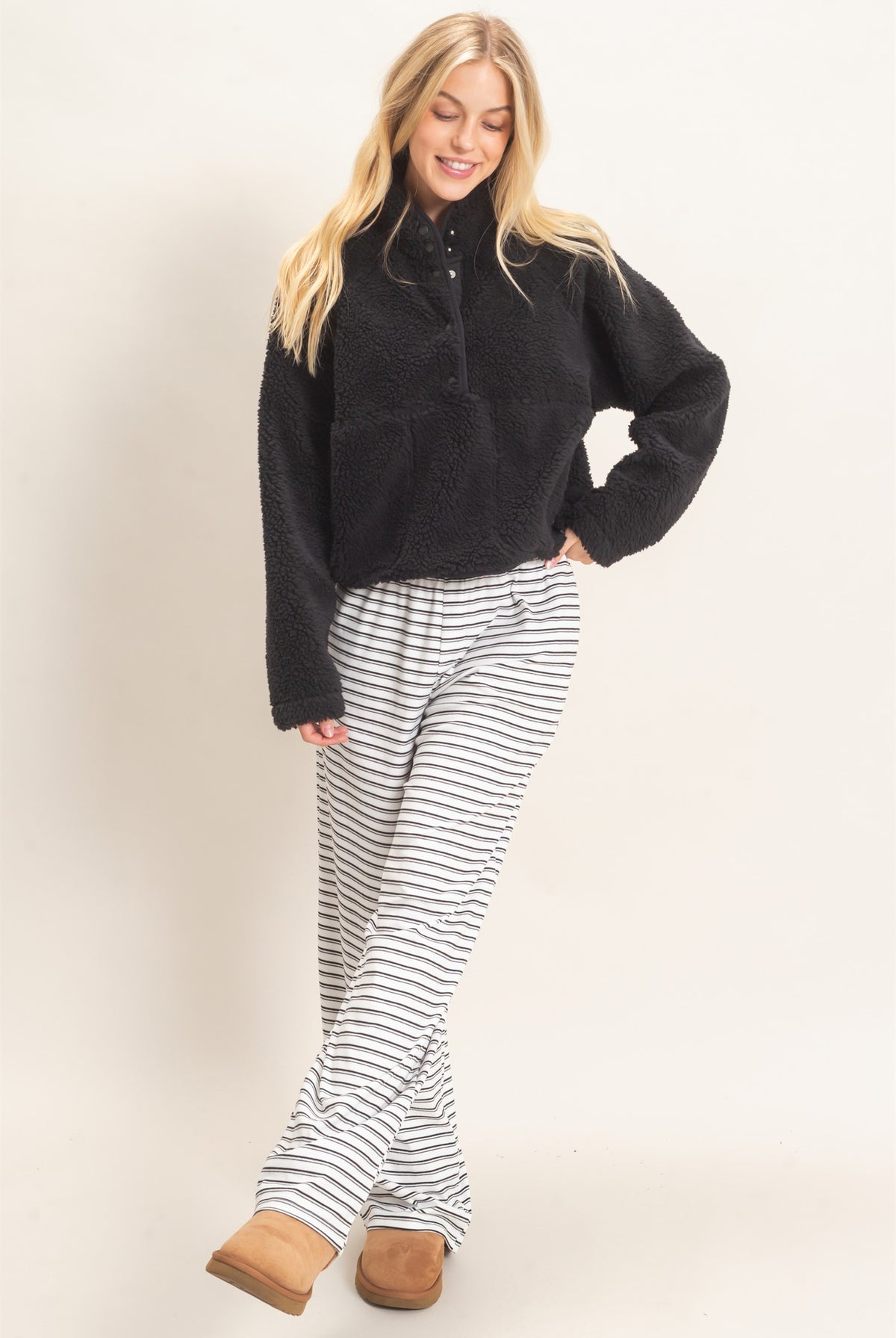 Wholesale Striped Elastic Waist Pants Pants HF26C677 WHITE HYFVE