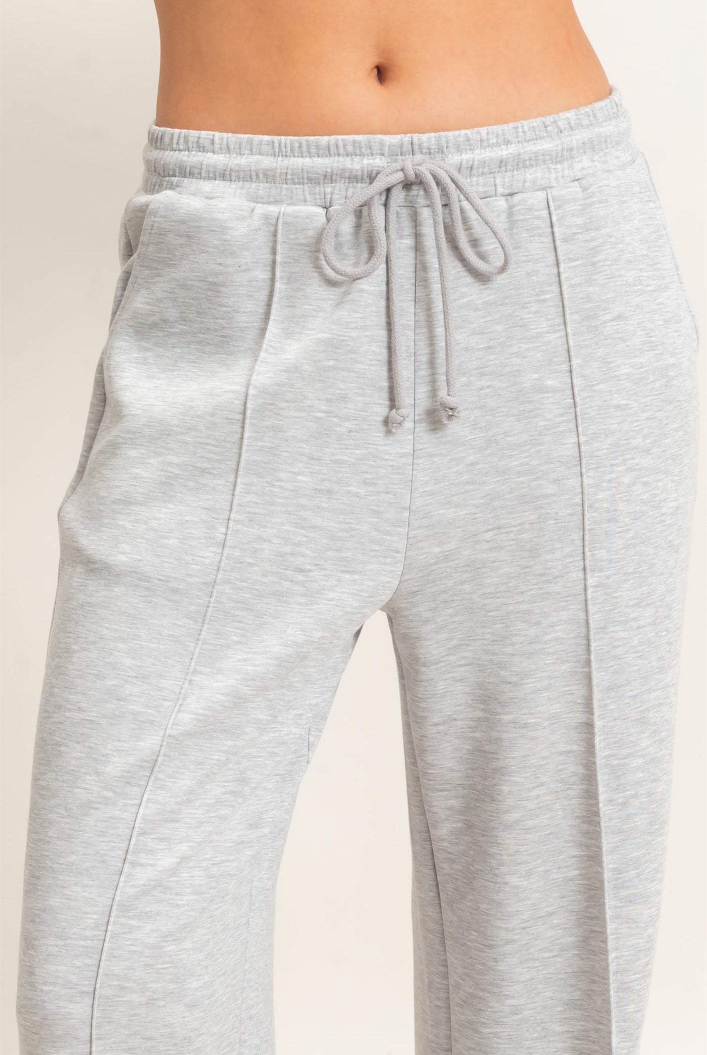Wholesale Drawstring Waist Pintuck Wide Leg Pants Pants DZ26E384 HEATHER GRAY HYFVE