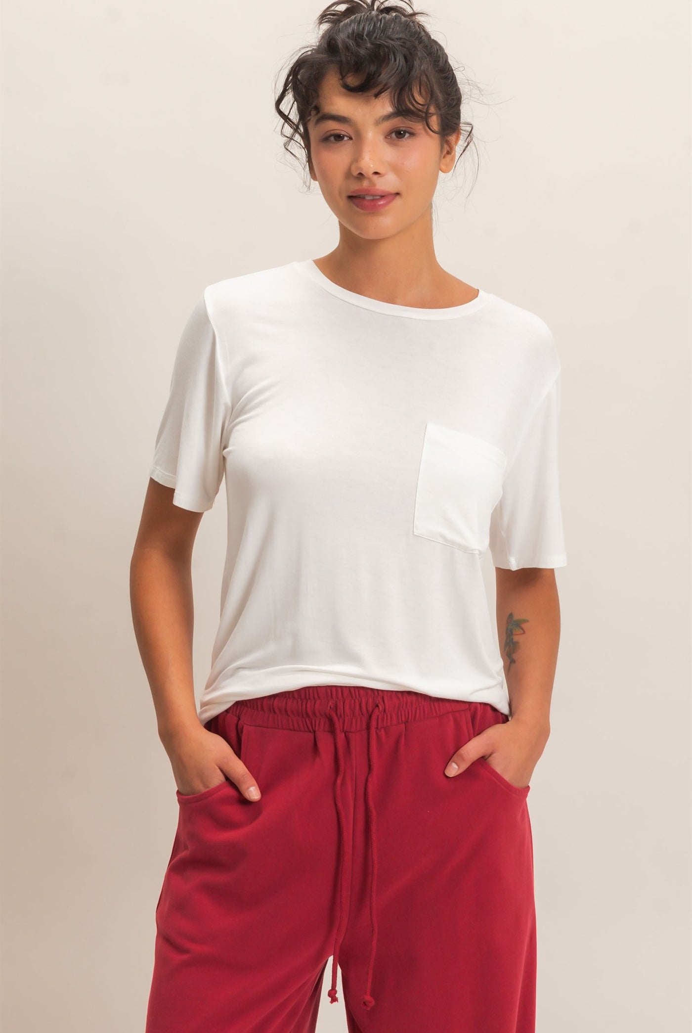 Wholesale Crew Neck Pocket Tee Clothing Tops DZ26E254 OFF WHITE DOUBLE ZERO