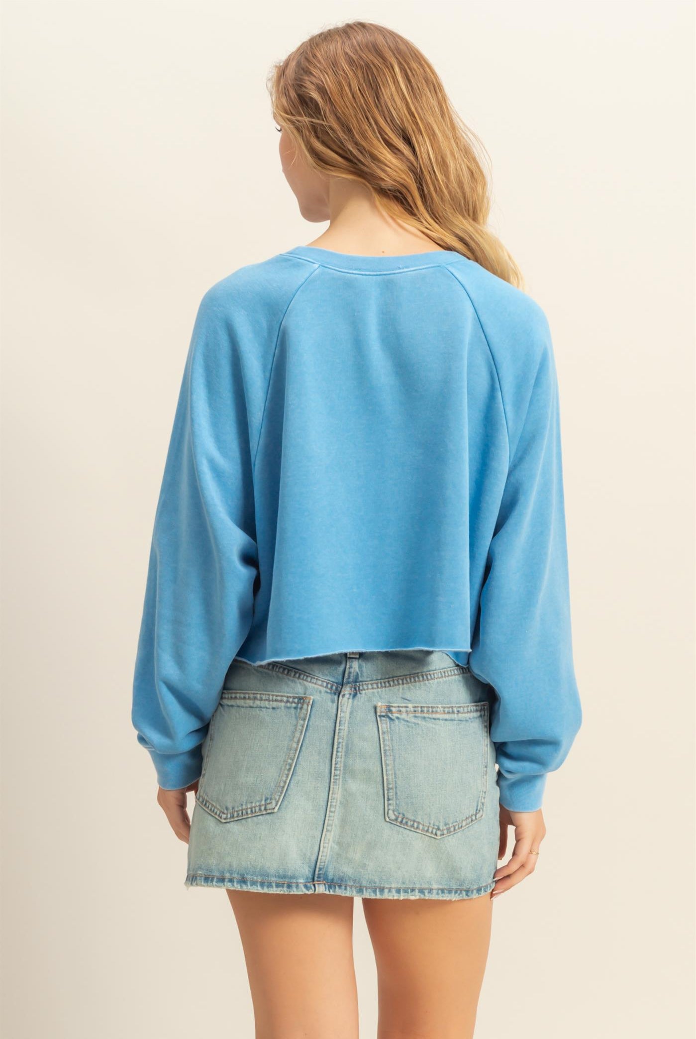Wholesale Laid Back Crop Sweatshirt Sweatshirts DZ25C445 BLUE DOUBLE ZERO