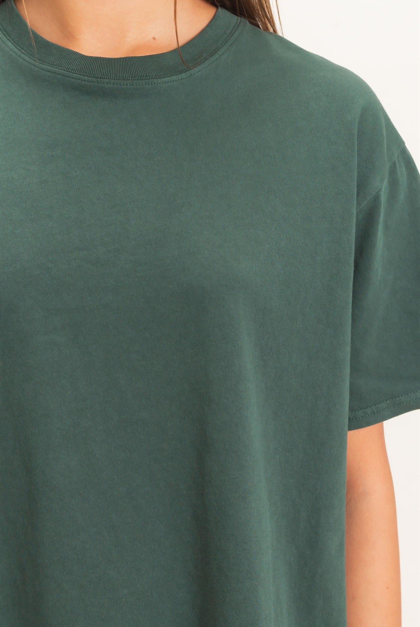 Wholesale Crew Neck Pigment Dye T-Shirt Clothing Tops DZ26E448 DARK GREEN DOUBLE ZERO