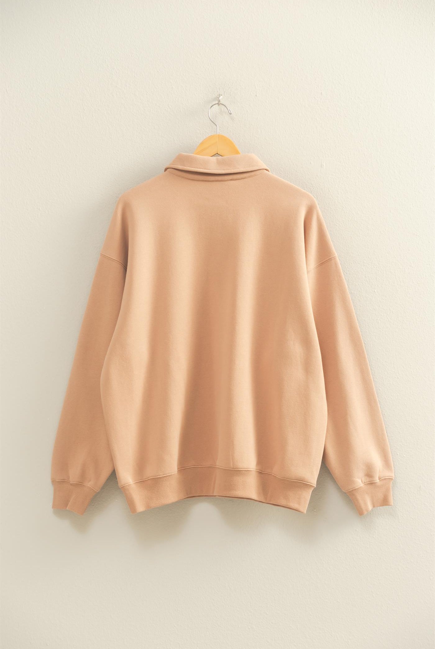 Wholesale Oversized Polo Collared Pullover Sweatshirts DZ25F074 DARK TAUPE DOUBLE ZERO