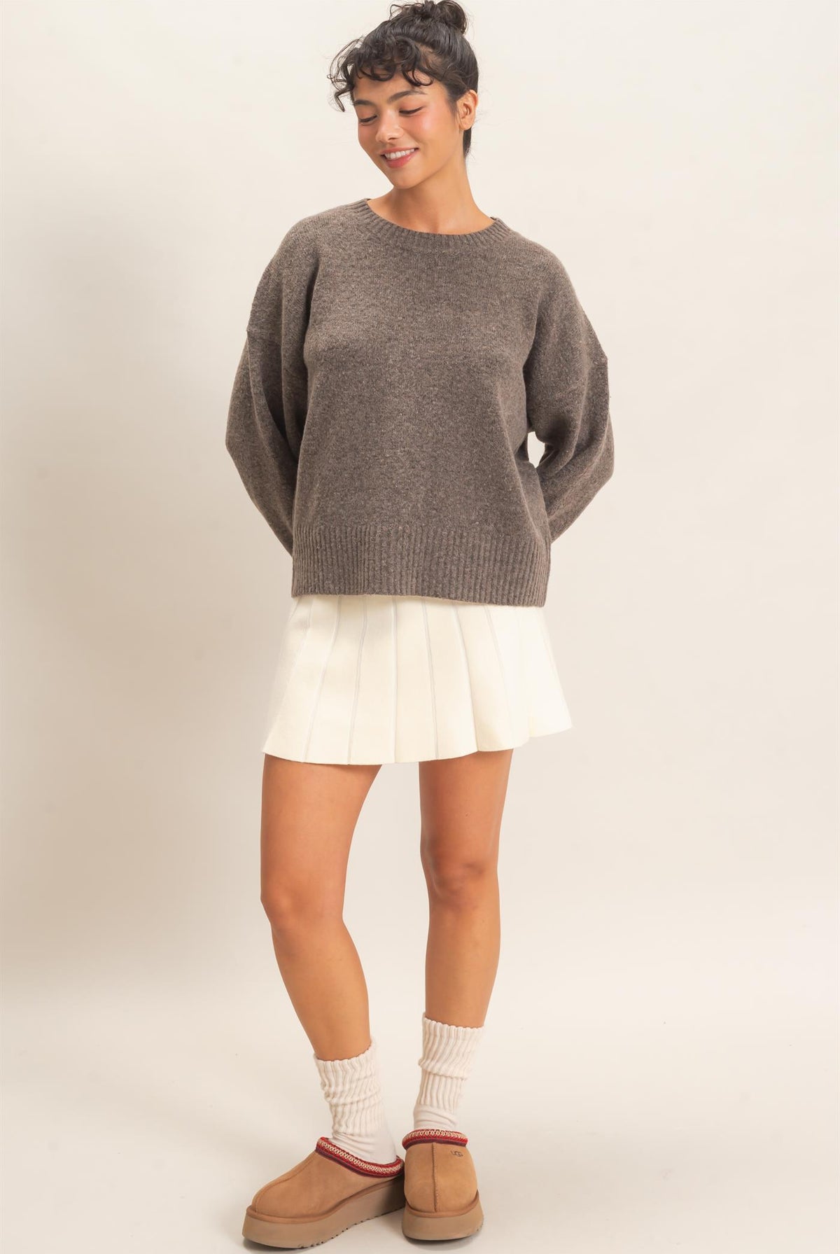 Wholesale Relaxed Fit Crew Neck Sweater Sweaters DZ26E956 ASH BROWN DOUBLE ZERO