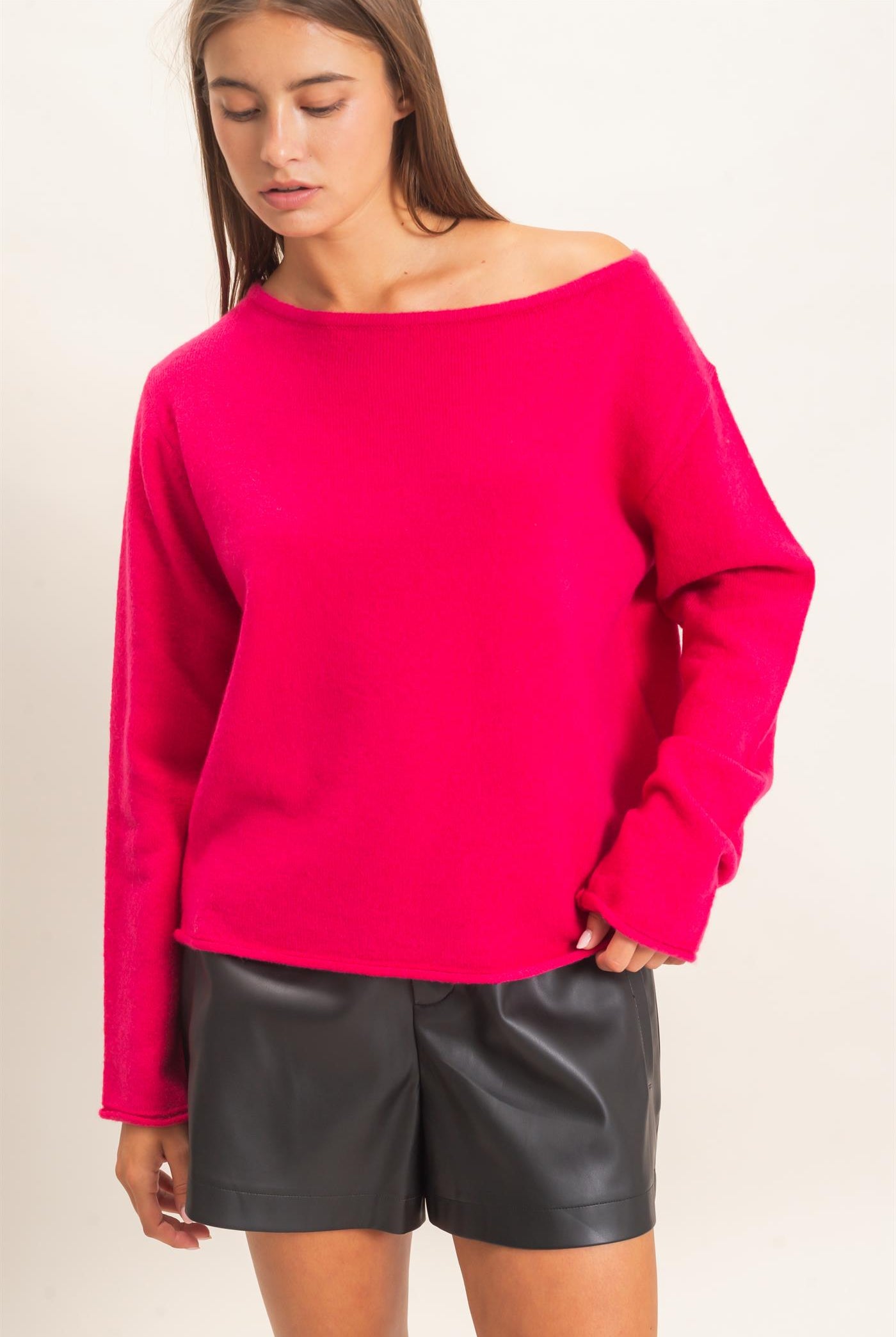 Wholesale Off The Shoulder Sweater Sweaters DZ26E652 FUCHSIA DOUBLE ZERO