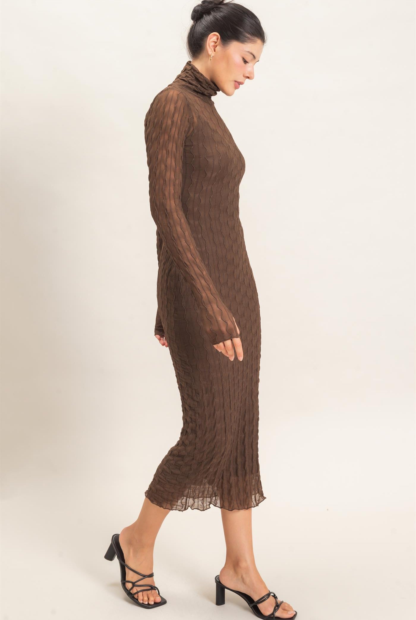 Wholesale Mesh Knit Maxi Dress Dresses HF26C890 BROWN HYFVE