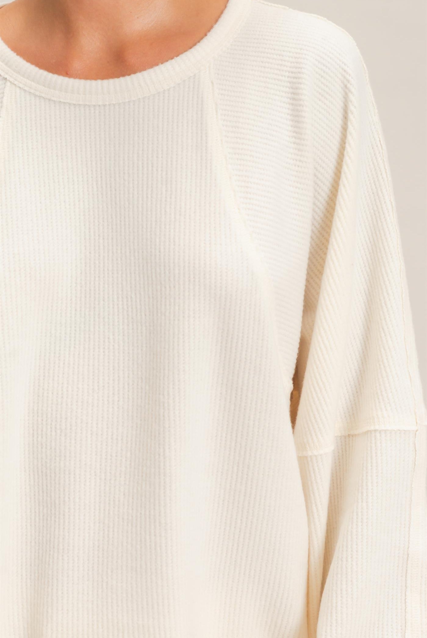 Wholesale Brushed Waffle Long Sleeve Top Clothing Tops DZ26F312 CREAM DOUBLE ZERO