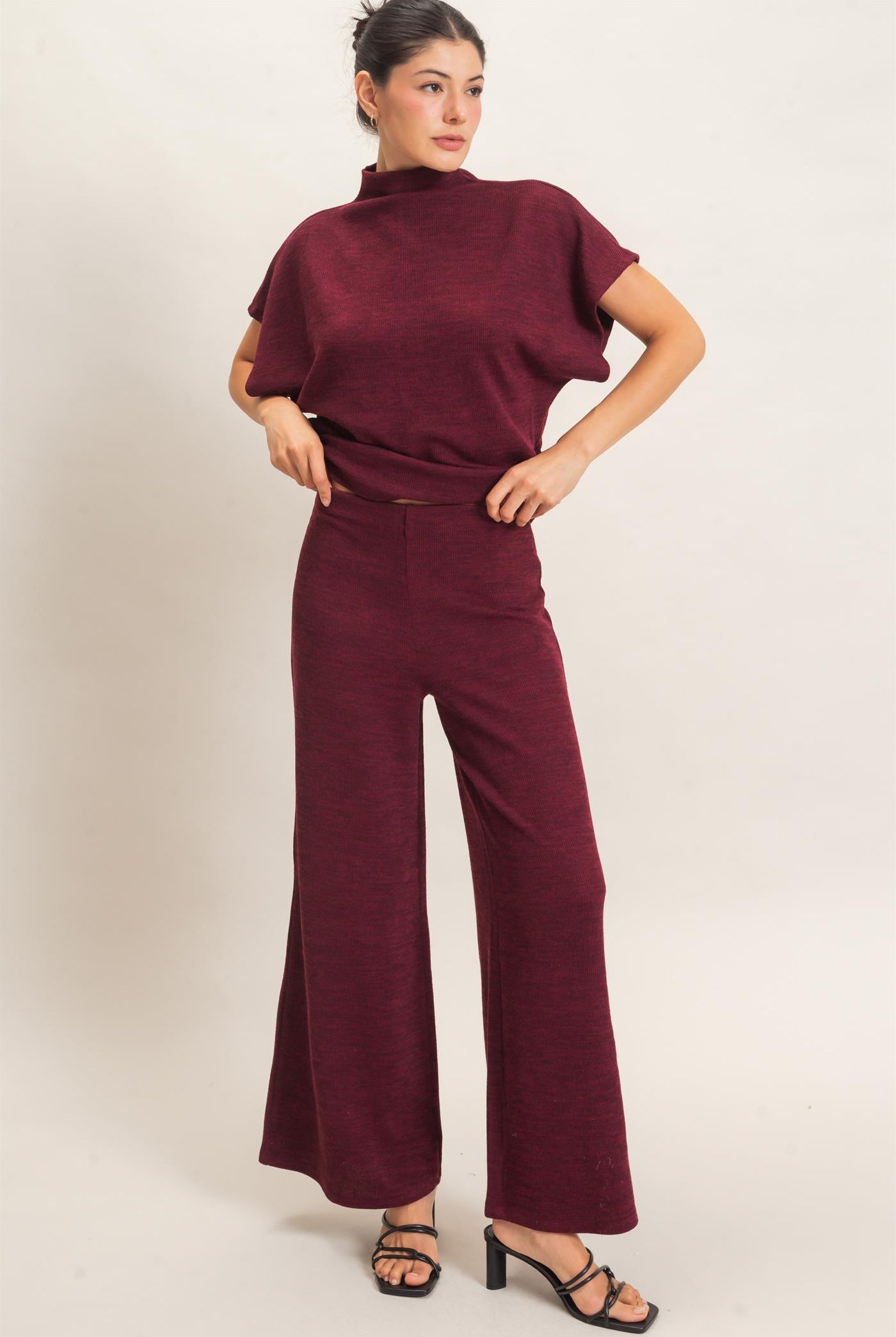Wholesale Dolman Sleeve Top And Pant Set Clothing HF26F225-SET-D BURGUNDY HYFVE