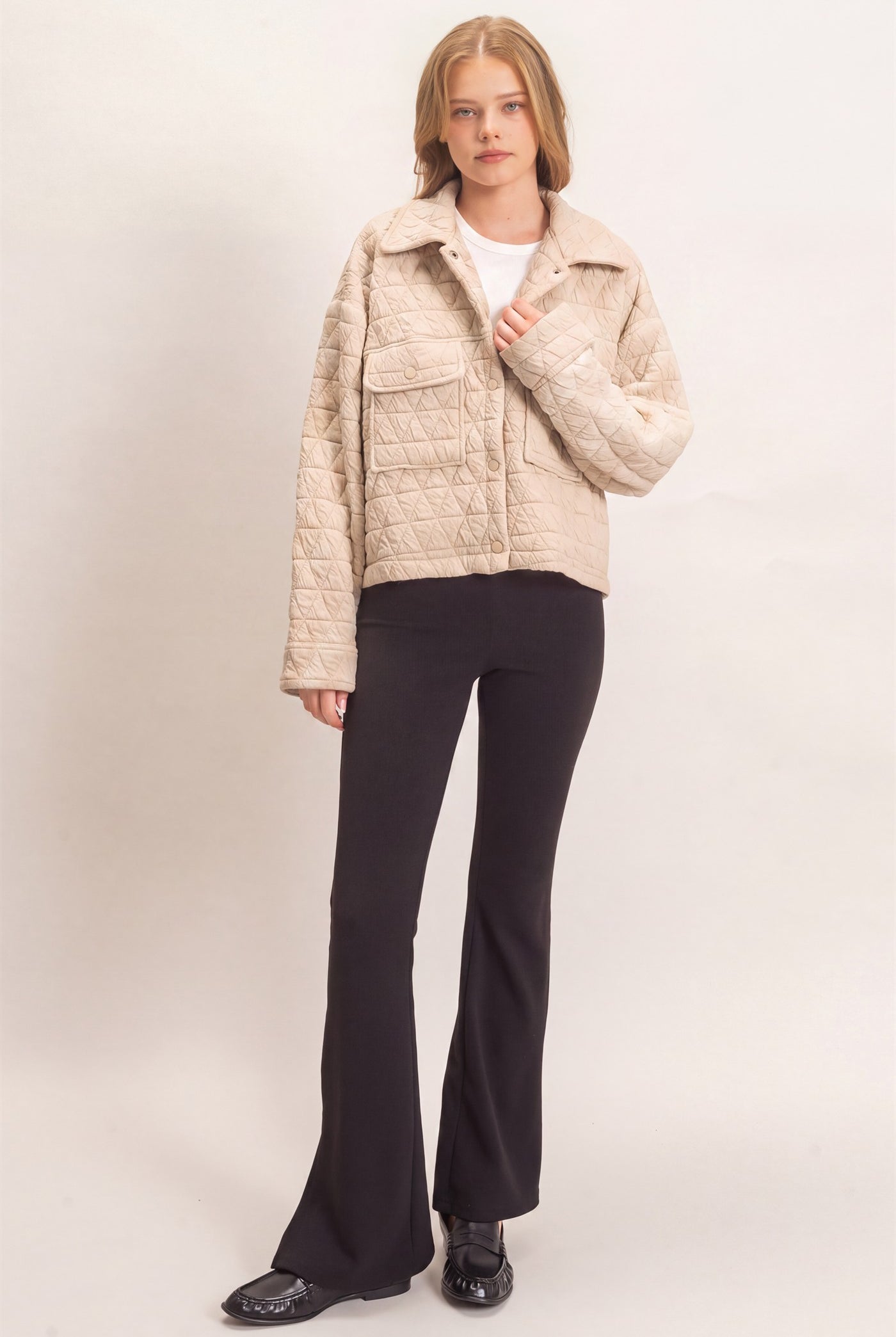 Wholesale Triangle Quilted Button-Up Jacket Coats & Jackets HF26F145 ALMOND MILK DOUBLE ZERO