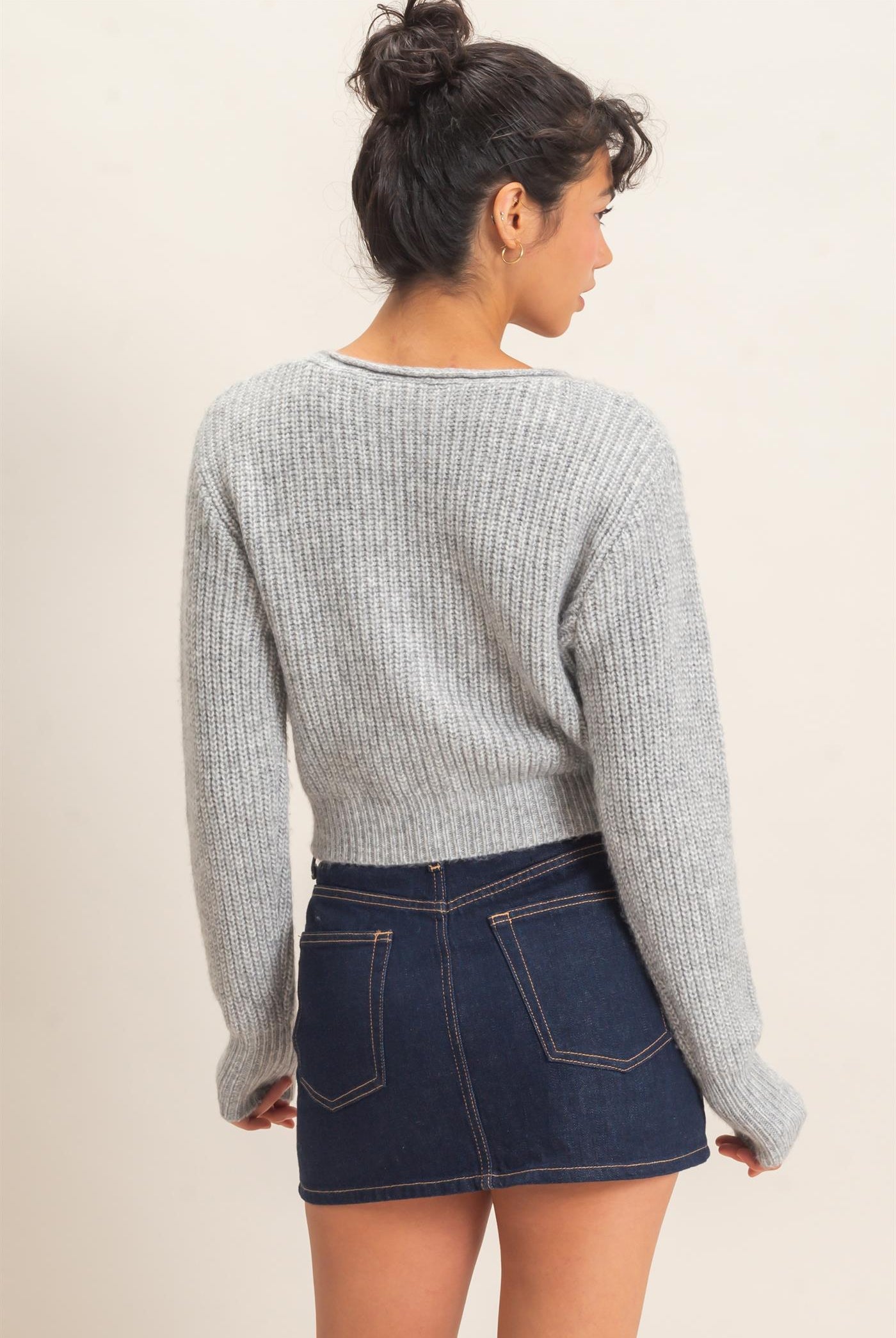 Wholesale V-Neck Ribbed Cardigan Cardigans DZ26E106 HEATHER GRAY DOUBLE ZERO