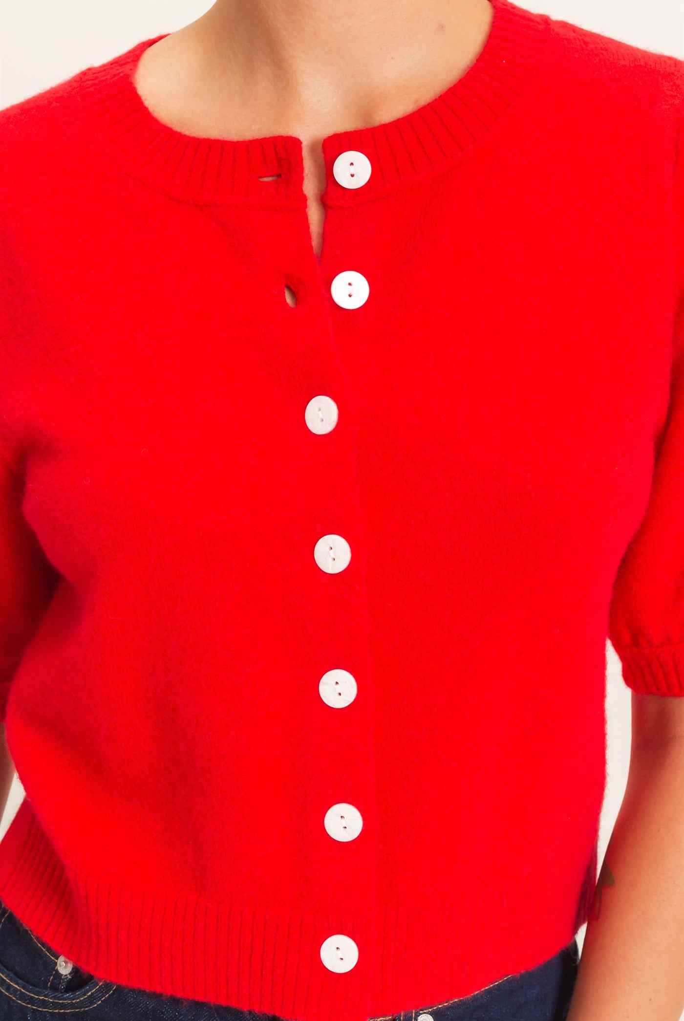 Wholesale Button Front Puff Short Sleeve Cardigan Cardigans DZ26C960 RED DOUBLE ZERO